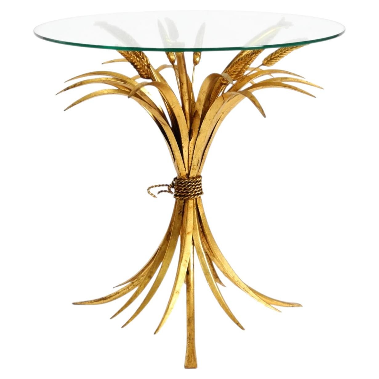 Beautiful Gilded Floral Mid-Century Side Table with Solid Glass Top by Hans Kögl