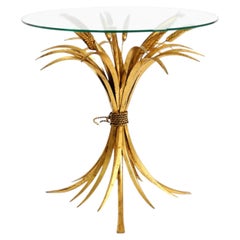 Beautiful Gilded Floral Mid-Century Side Table with Solid Glass Top by Hans Kögl
