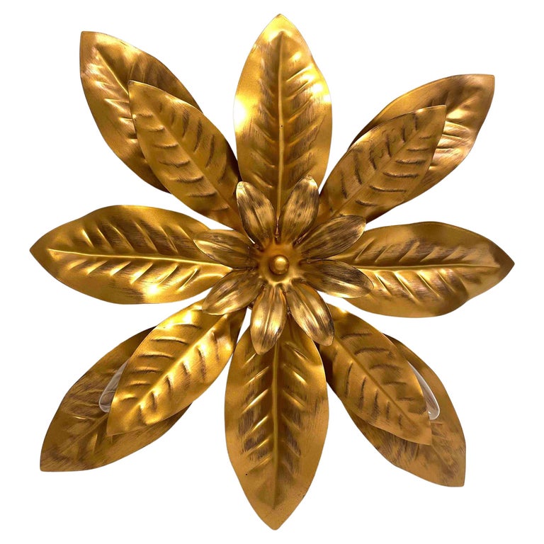 Beautiful Gilded Leafs Tole Hollywood Regency Flush Mount by Koegl Leuchten  For Sale at 1stDibs