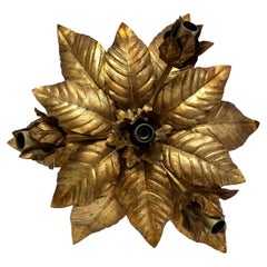 Beautiful Gilded Leafs Tole Hollywood Regency Flush Mount by Koegl Leuchten