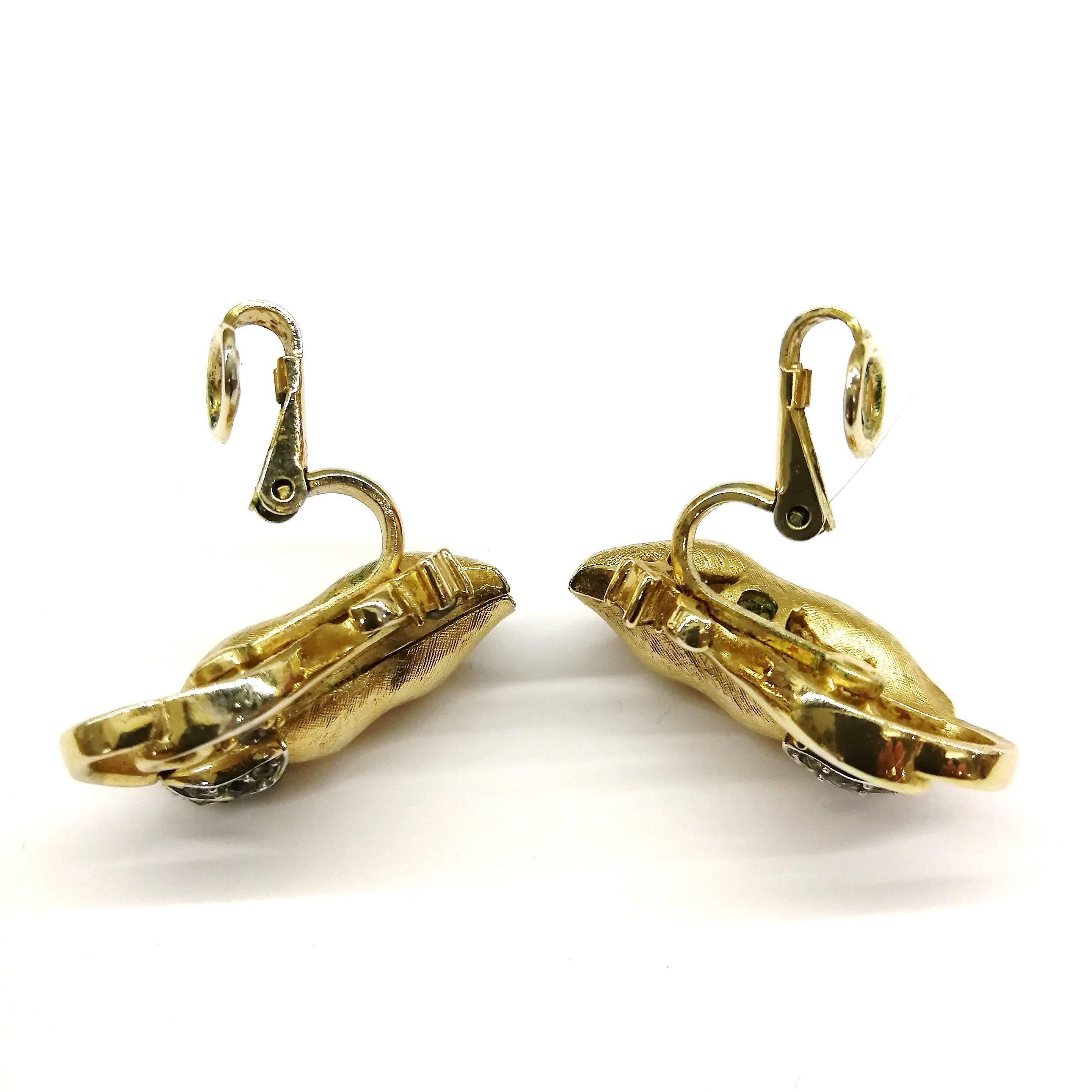 Beautiful gilded metal and paste 'peapod' earrings, Trifari, USA, 1960s 4