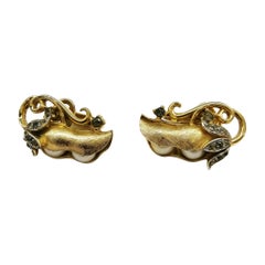 Vintage Beautiful gilded metal and paste 'peapod' earrings, Trifari, USA, 1960s