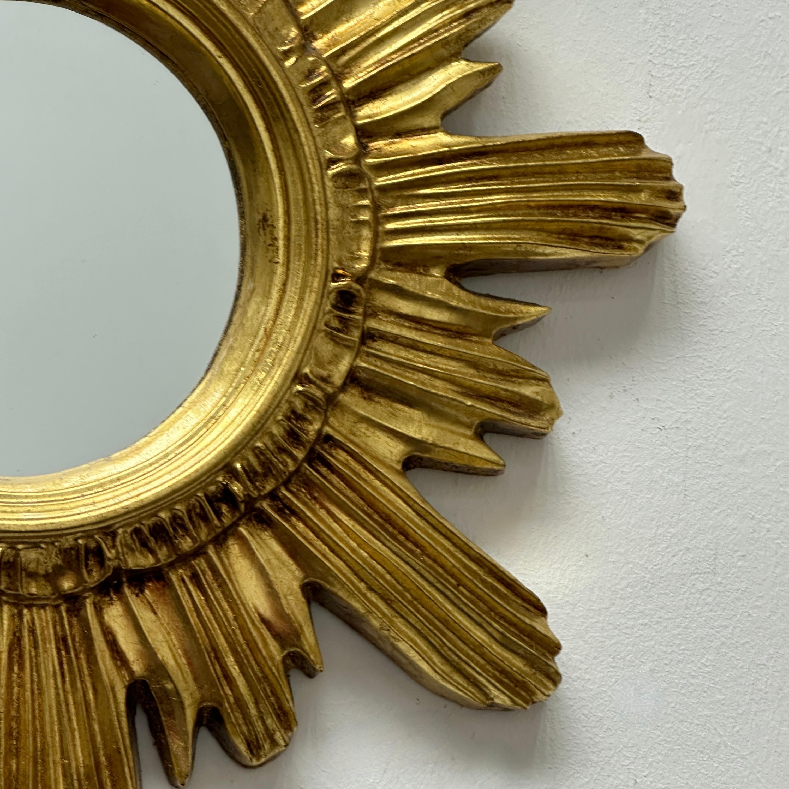 Hollywood Regency Beautiful Gilded Starburst Sunburst Mirror, circa 1980s, Made in Belgium For Sale