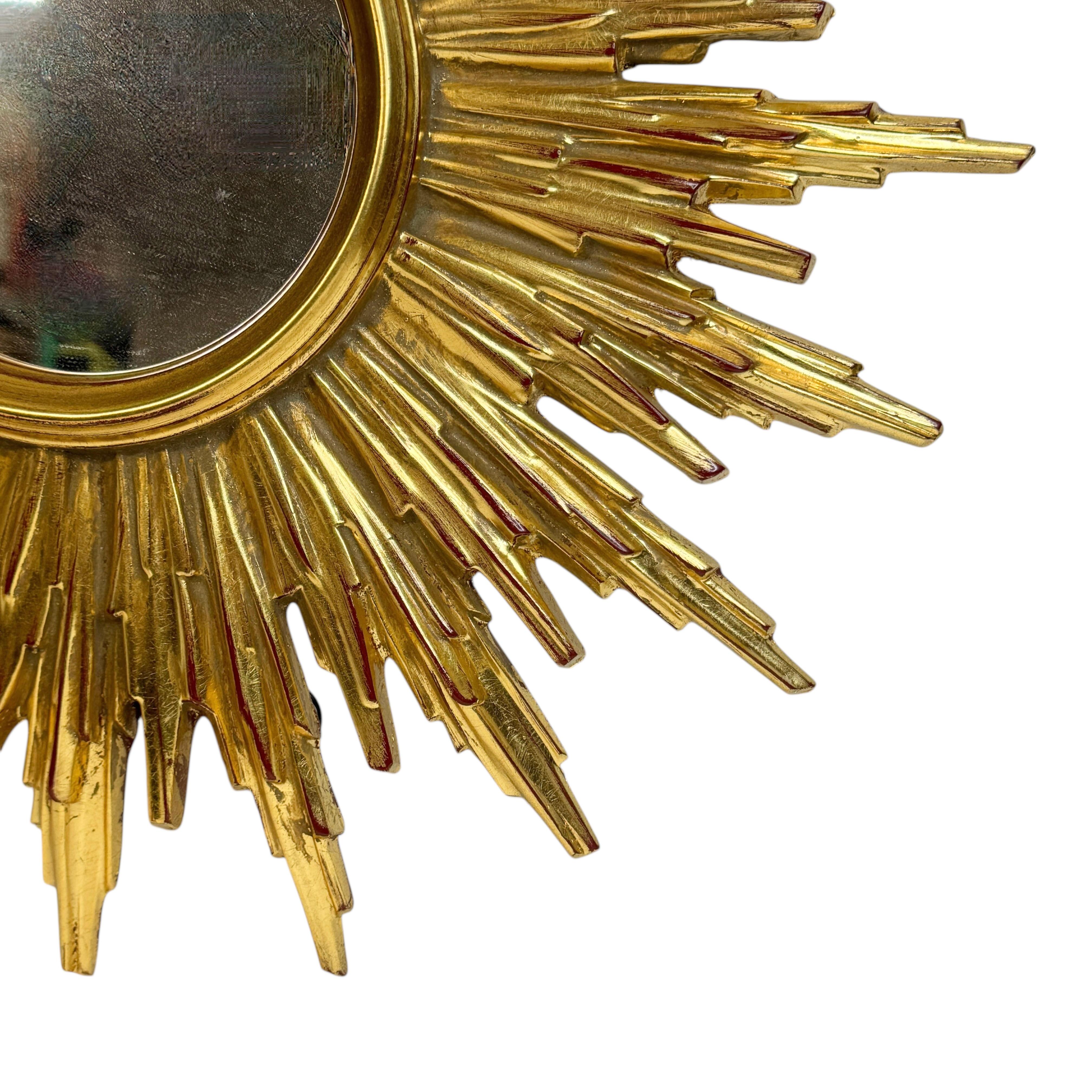 Hollywood Regency Beautiful Gilded Starburst Sunburst Mirror circa 1980s Made in Belgium For Sale