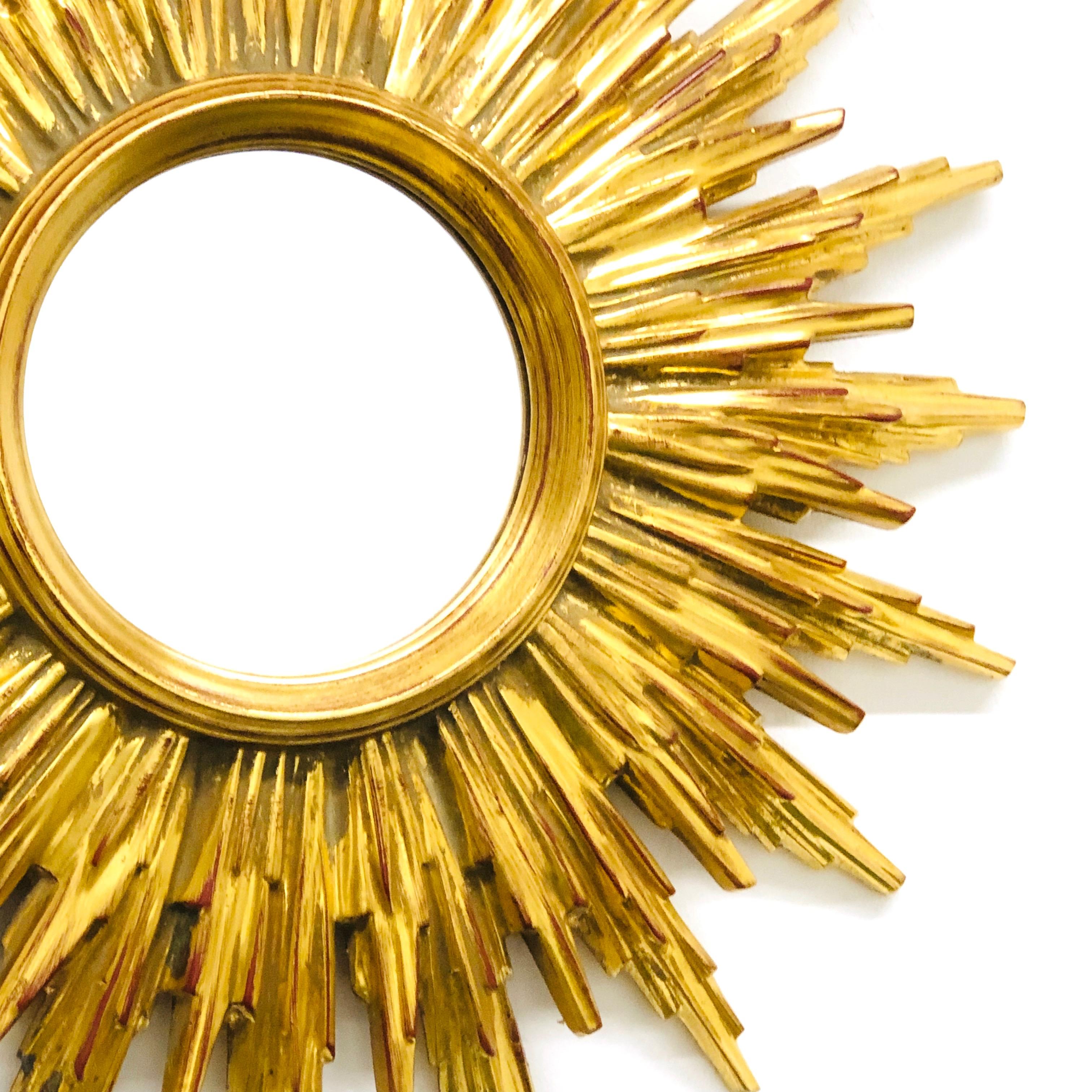 Belgian Beautiful Gilded Starburst Sunburst Mirror circa 1980s Made in Belgium