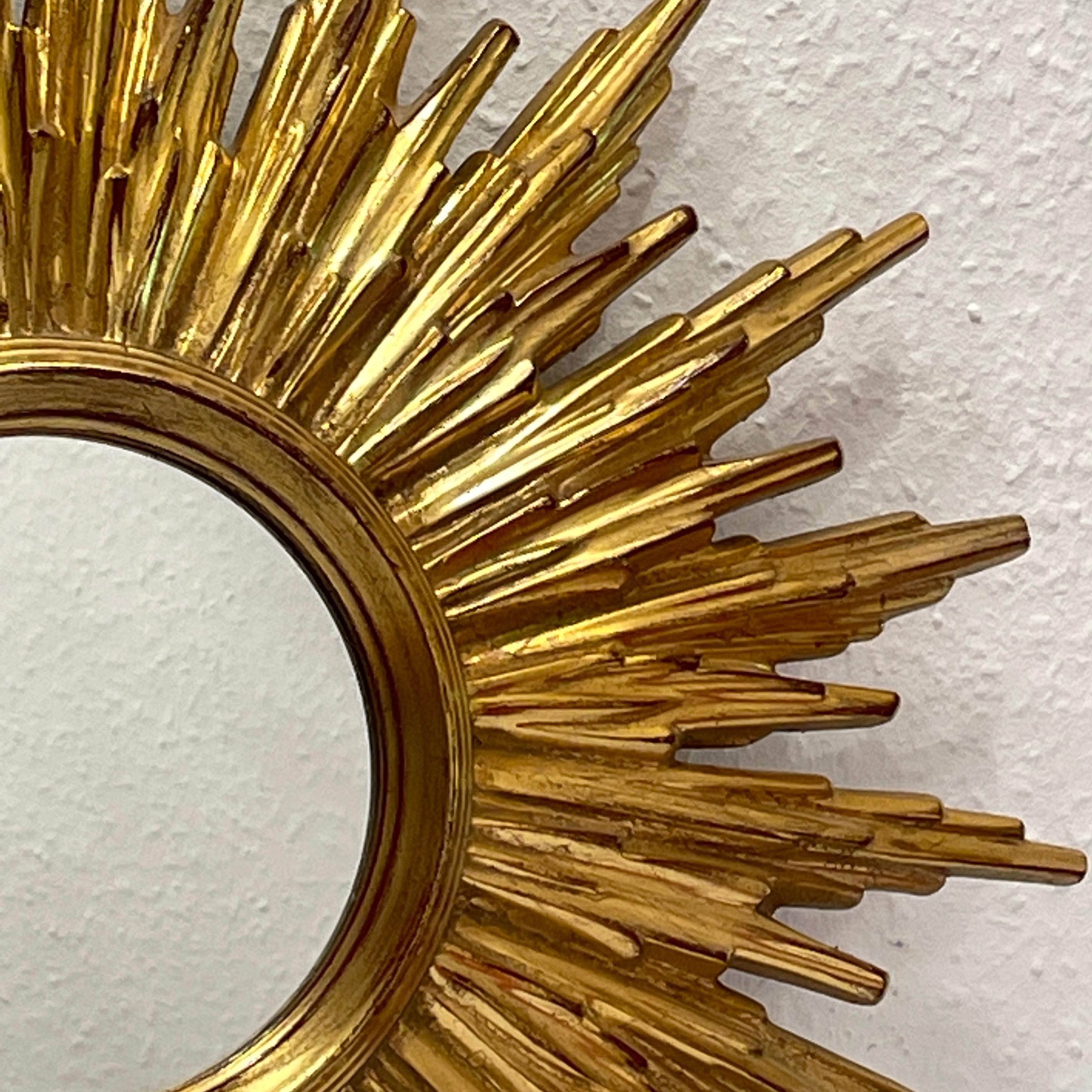 Belgian Beautiful Gilded Starburst Sunburst Mirror circa 1980s Made in Belgium