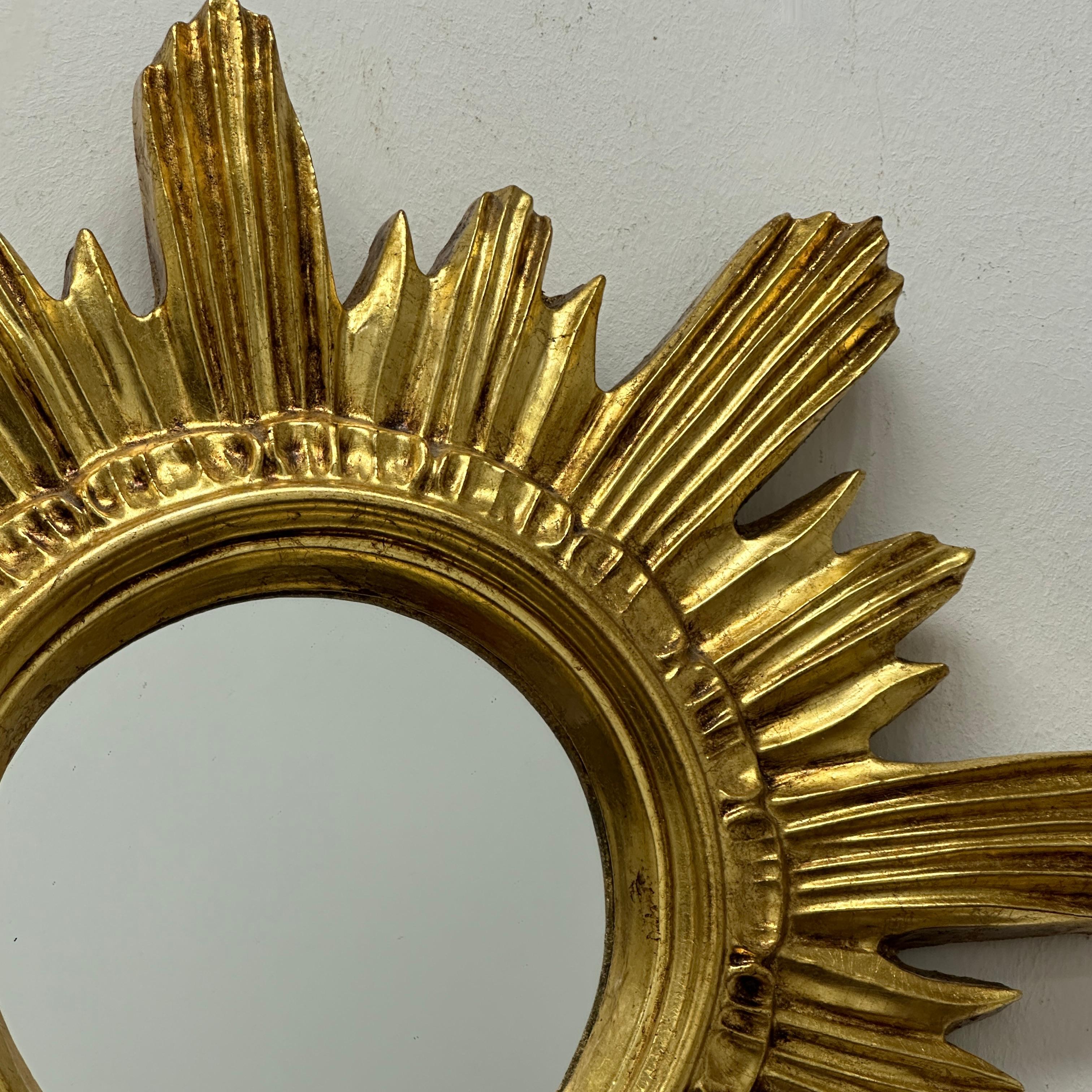 Belgian Beautiful Gilded Starburst Sunburst Mirror, circa 1980s, Made in Belgium For Sale