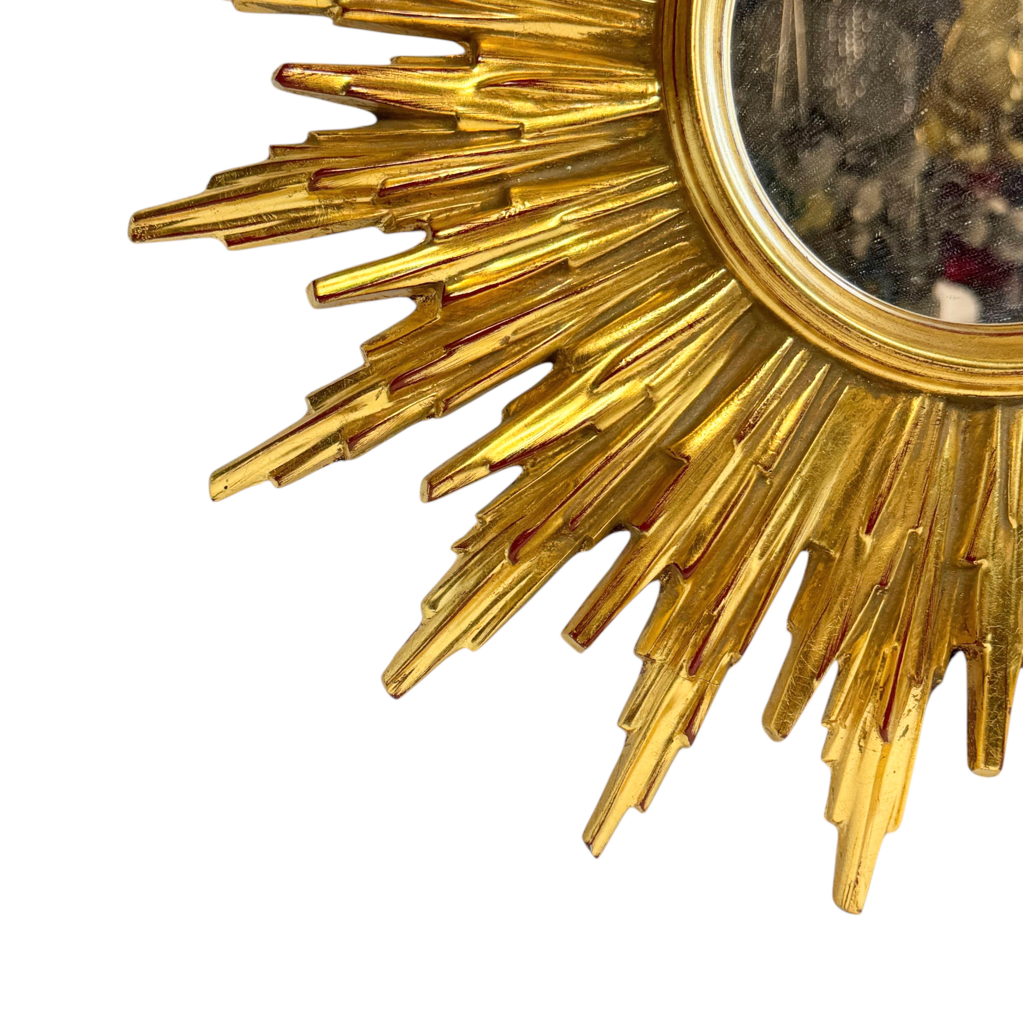 Belgian Beautiful Gilded Starburst Sunburst Mirror circa 1980s Made in Belgium For Sale