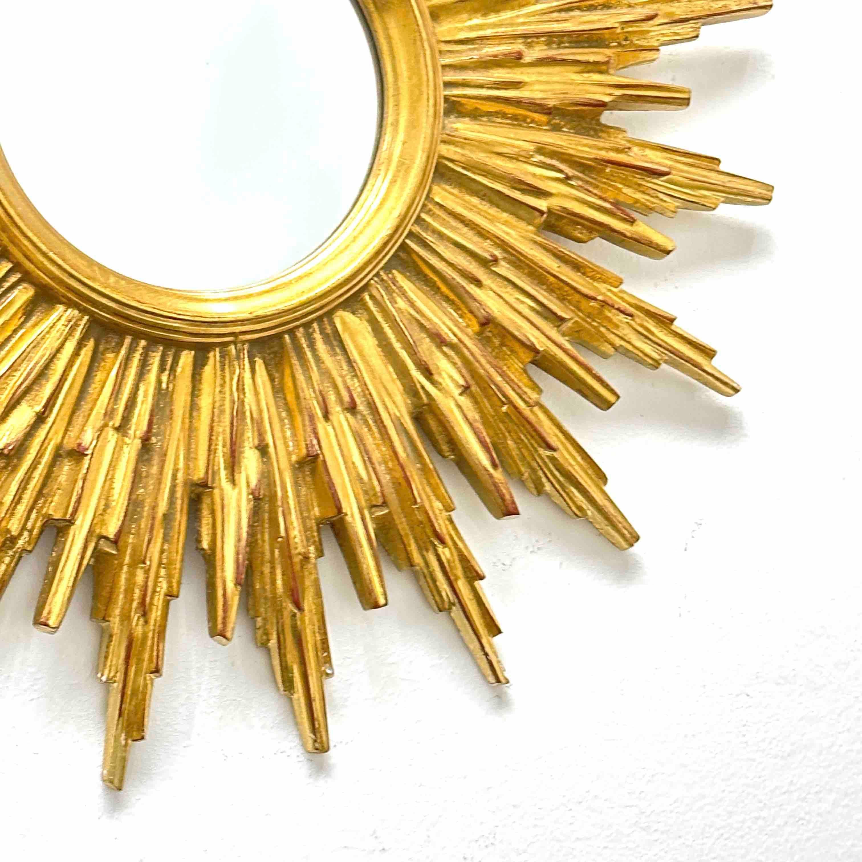 Belgian Beautiful Gilded Starburst Sunburst Mirror circa 1980s Made in Belgium