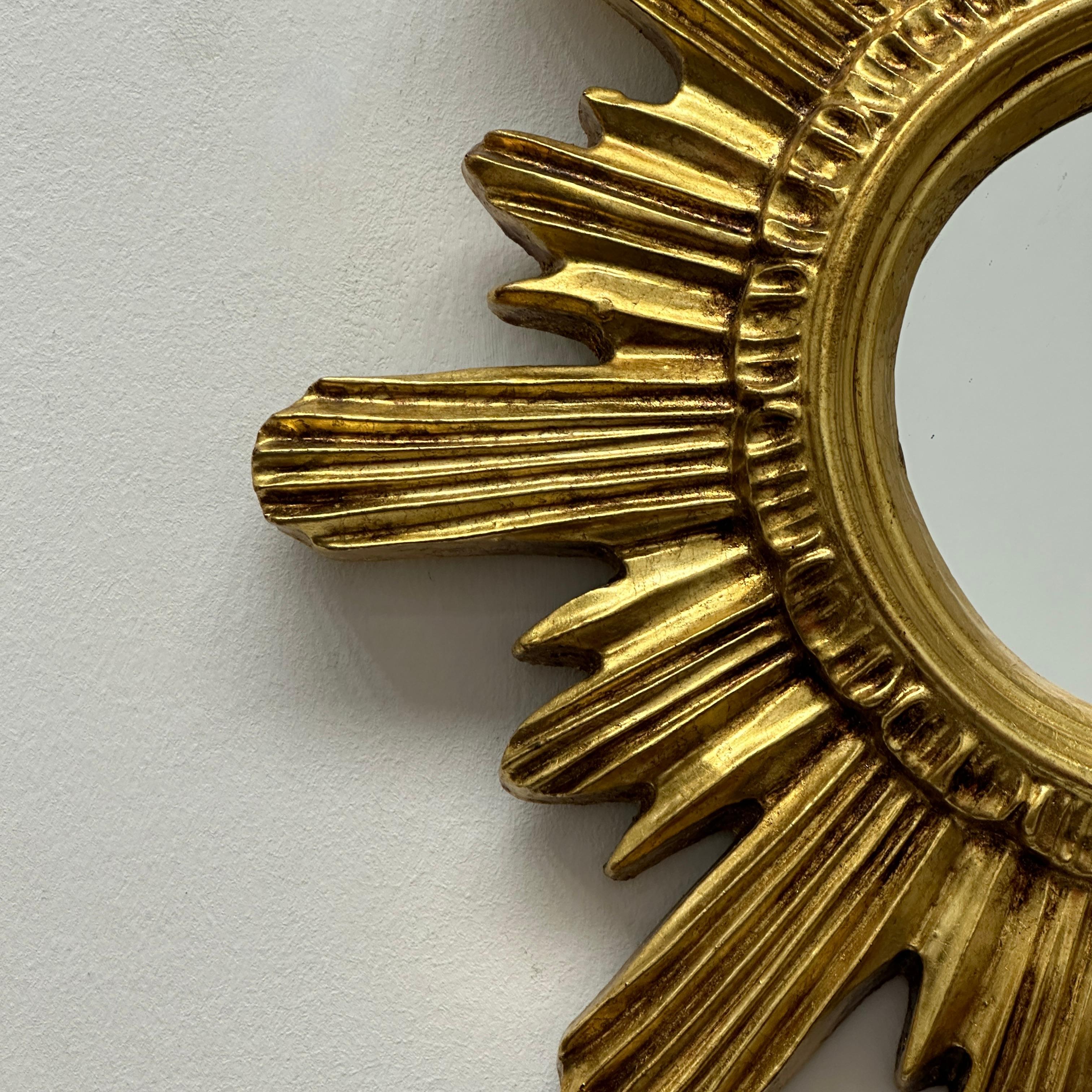 Late 20th Century Beautiful Gilded Starburst Sunburst Mirror, circa 1980s, Made in Belgium For Sale