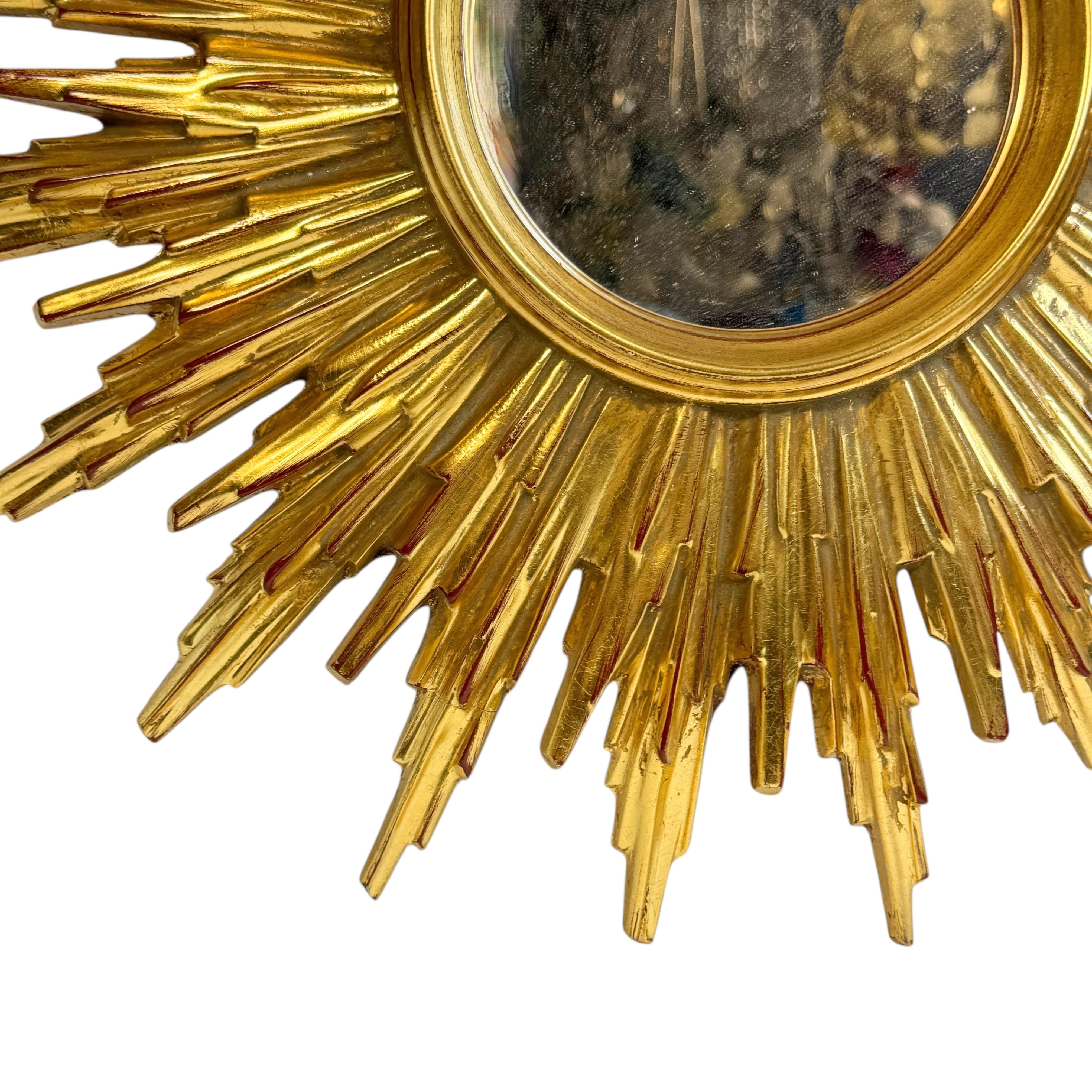 Late 20th Century Beautiful Gilded Starburst Sunburst Mirror circa 1980s Made in Belgium For Sale
