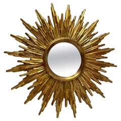 Beautiful Gilded Starburst Sunburst Mirror circa 1980s Made in Belgium
