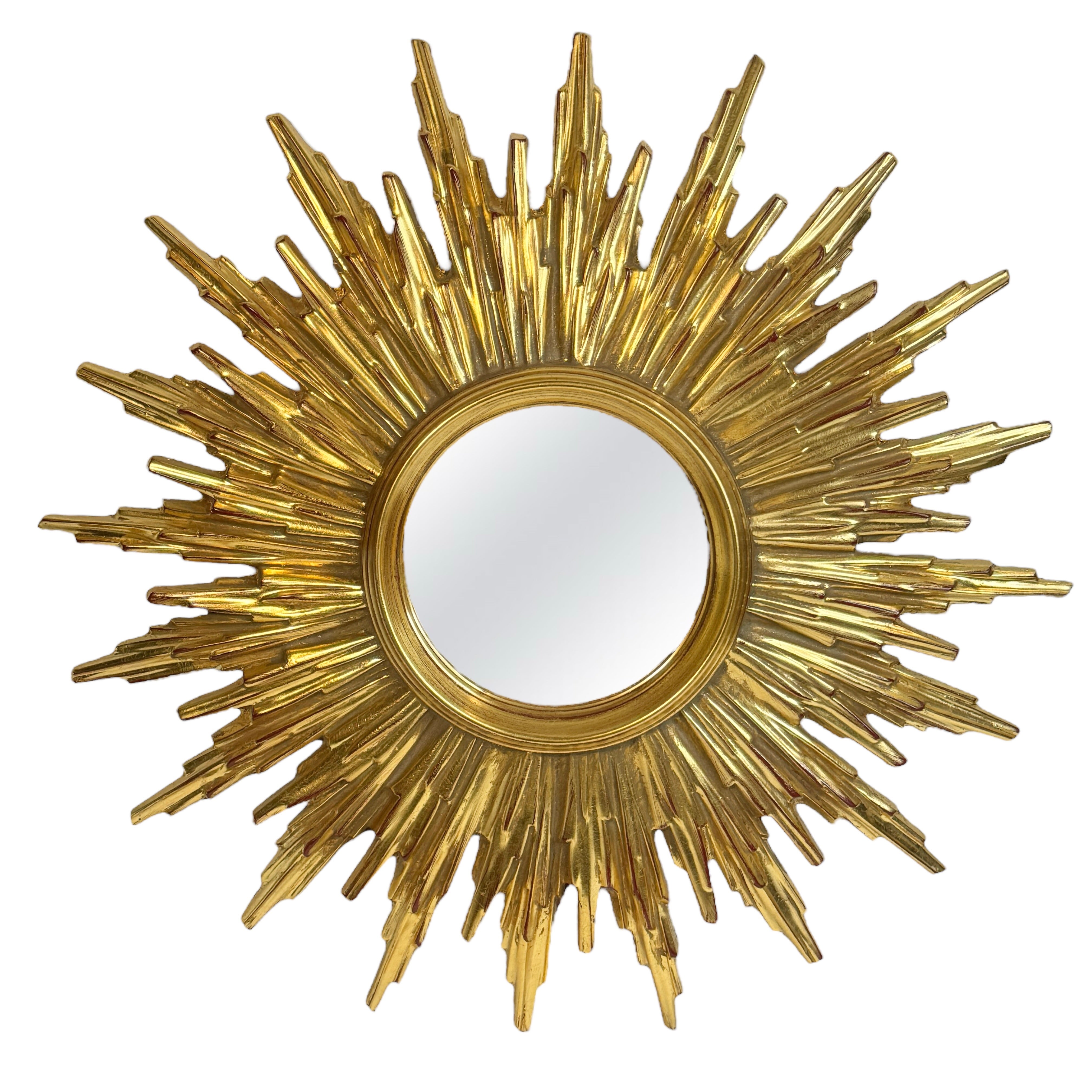 Schöne vergoldete Starburst Sunburst Spiegel circa 1980er Jahre Made in Belgium