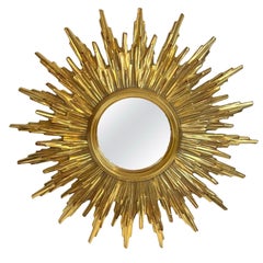Schöne vergoldete Starburst Sunburst Spiegel circa 1980er Jahre Made in Belgium