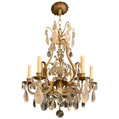 Beautiful Gilt Baguès Rock Crystal Jansen Leaf Basket Chandelier 6 Light Fixture