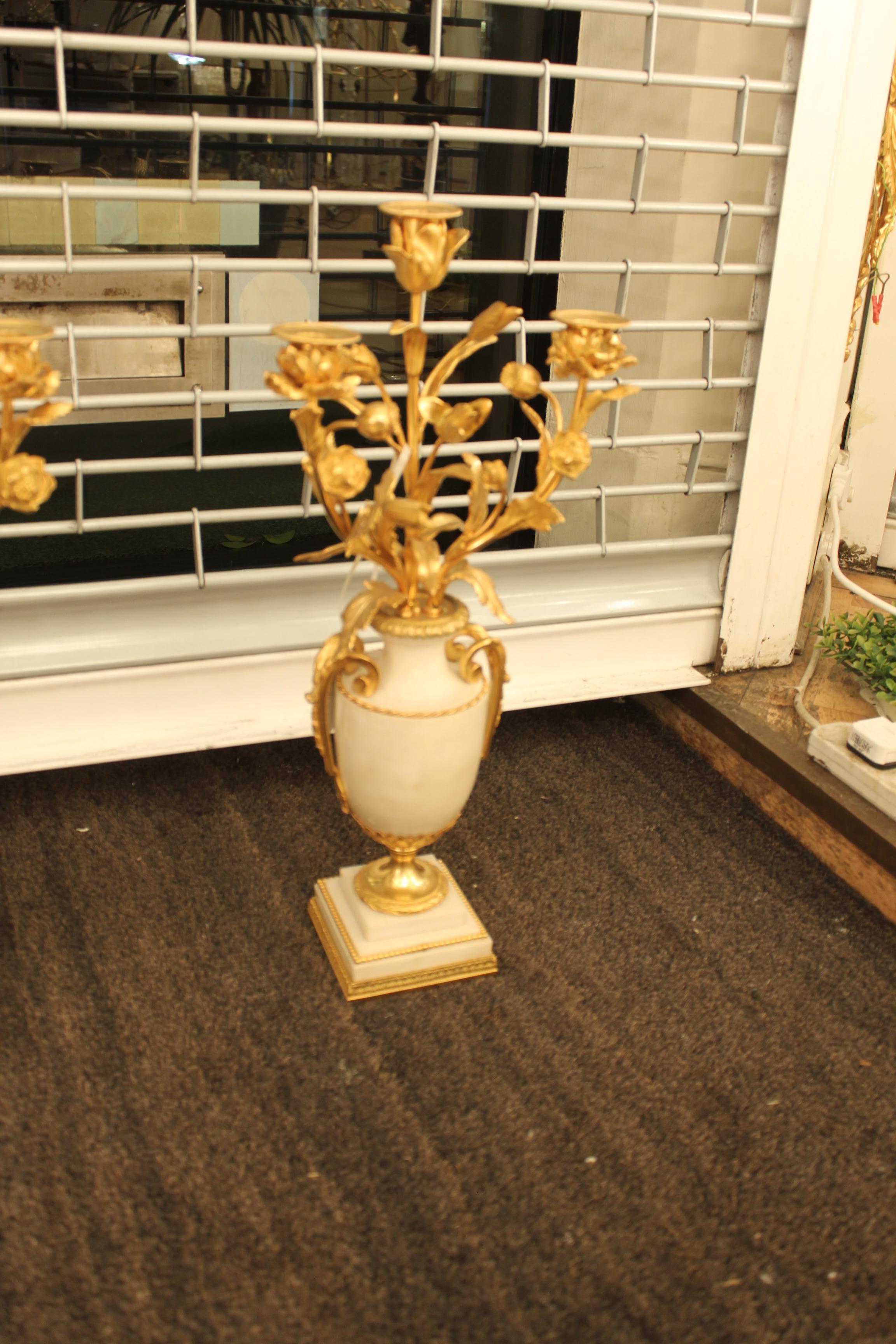 Beautiful Gilt Bronze and White Marble Table Lamps For Sale 8