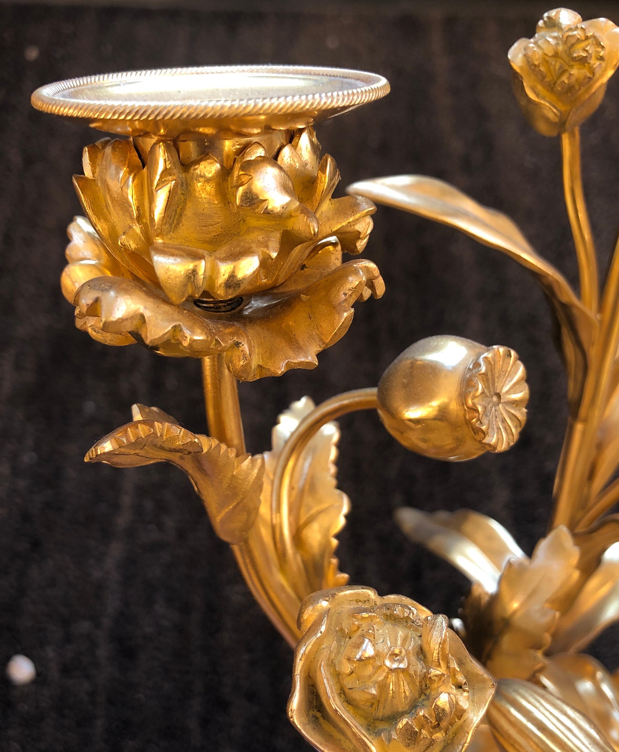 Beautiful Gilt Bronze and White Marble Table Lamps For Sale 9