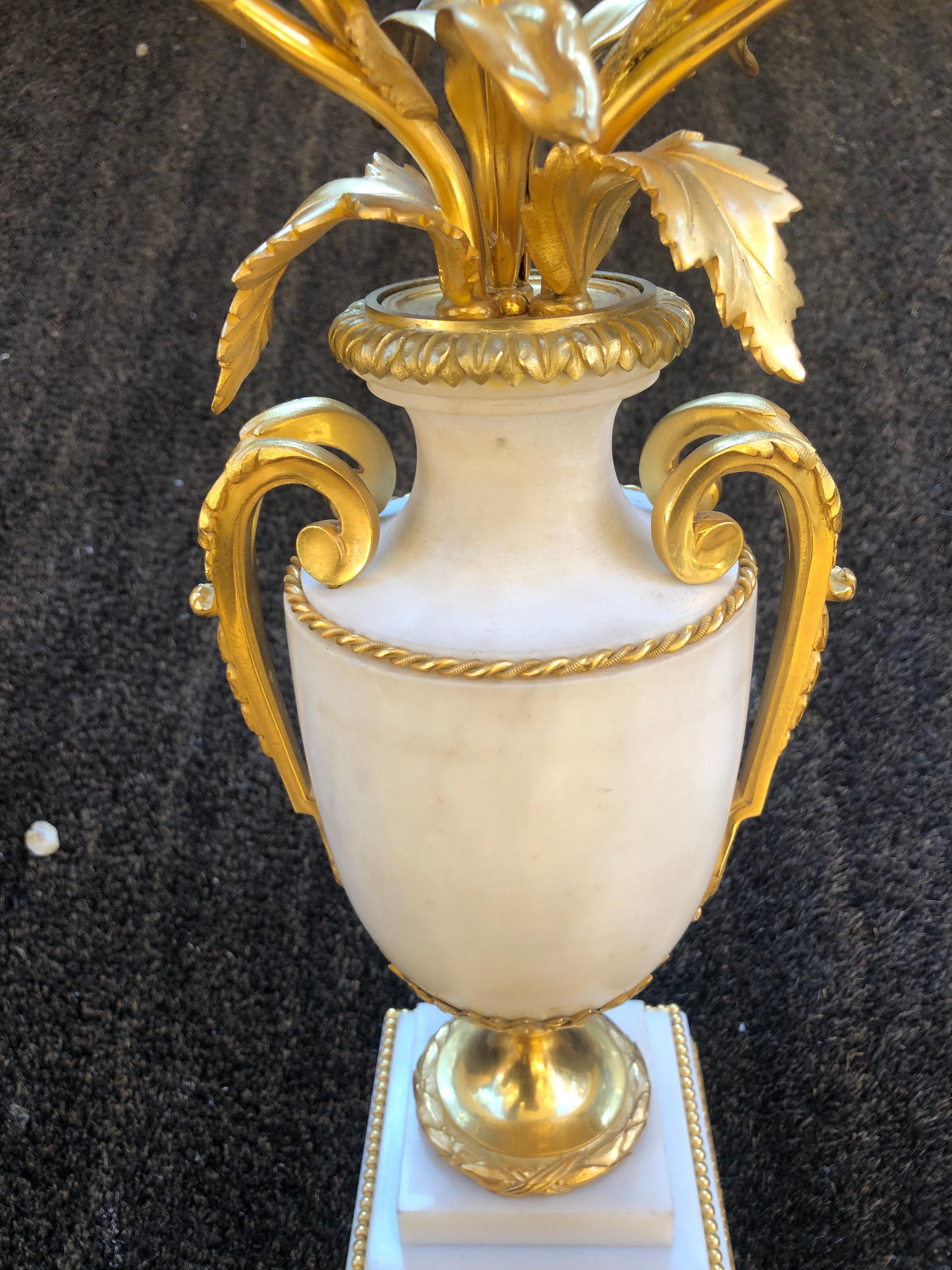 Beautiful Gilt Bronze and White Marble Table Lamps For Sale 13
