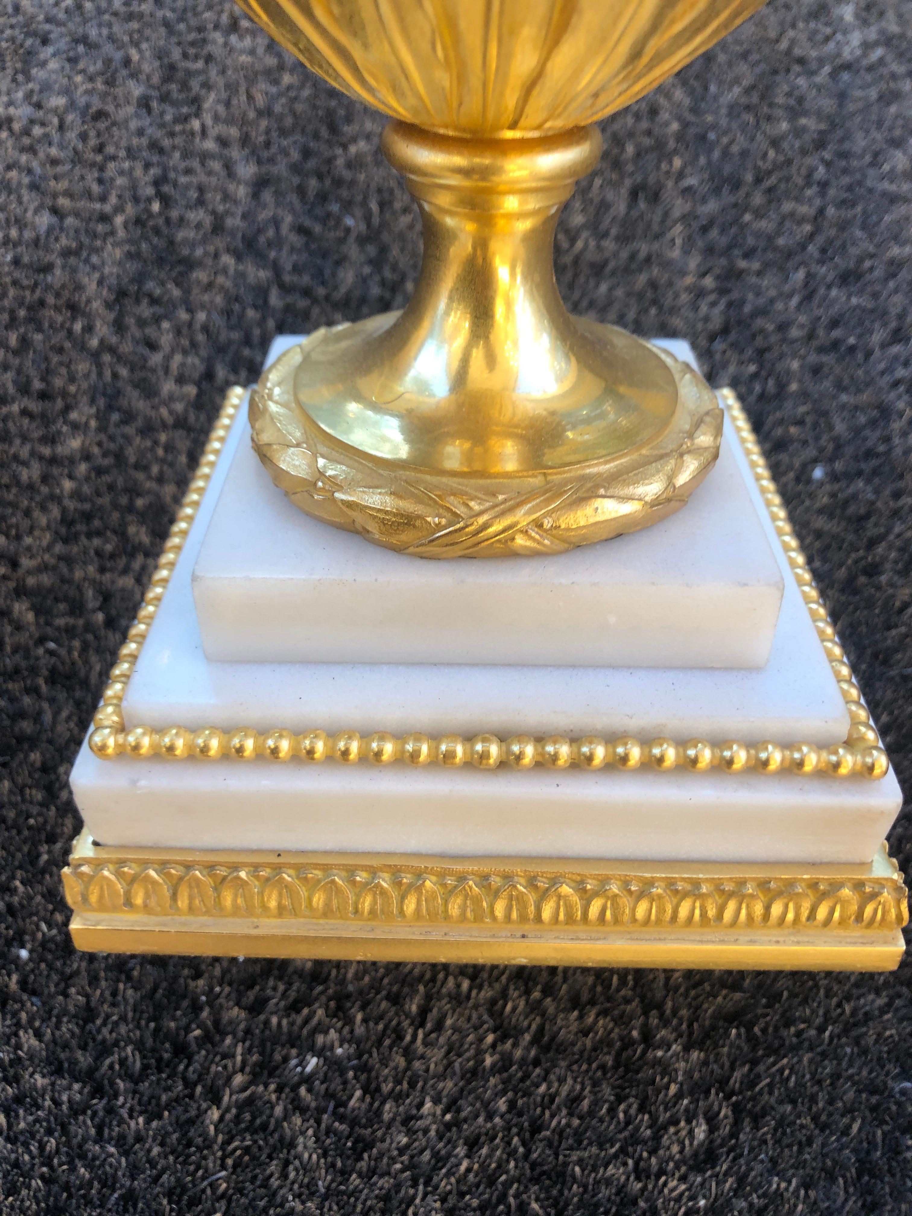 Beautiful Gilt Bronze and White Marble Table Lamps For Sale 14