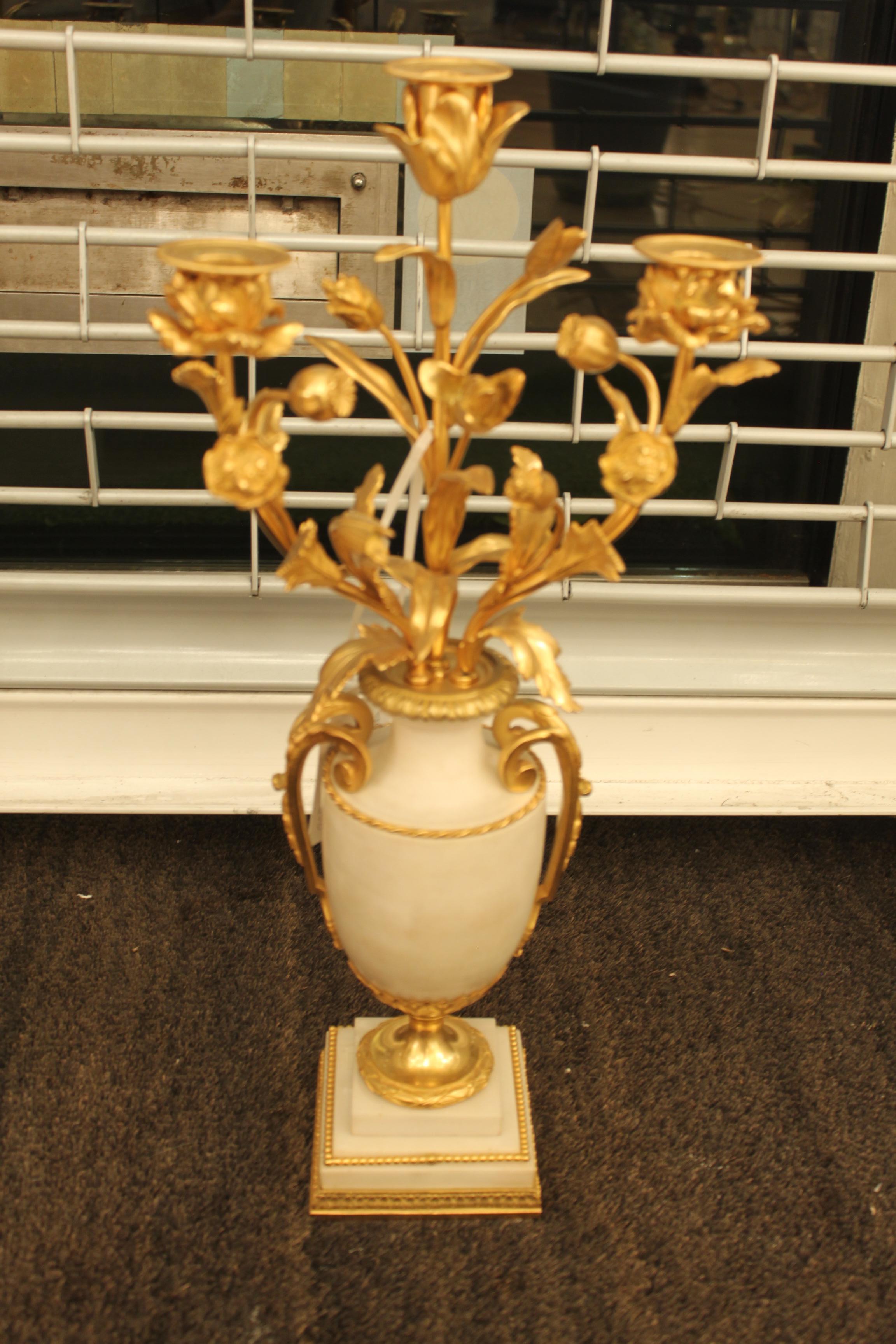 French Beautiful Gilt Bronze and White Marble Table Lamps For Sale