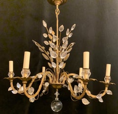 Beautiful Gilt Bronze Baguès Jansen Crystal Leaf Basket Form Chandelier Fixture