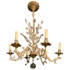 Beautiful Gilt Bronze Baguès Jansen Crystal Leaf Basket Form Chandelier Fixture