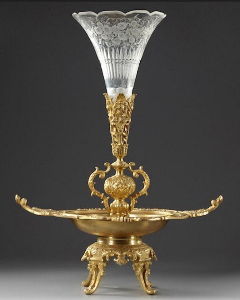 Beautiful Gilt Bronze Centerpiece and Cut Crystal Cornet Vase For Sale at  1stDibs