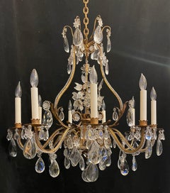 Beautiful Gilt Crystal Leaf Flower Basket Maison Baguès Jansen Basket Chandelier