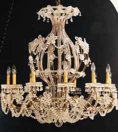 Beautiful Gilt Iron 12-Light Chandelier with Great Crystal and Bead Decoration