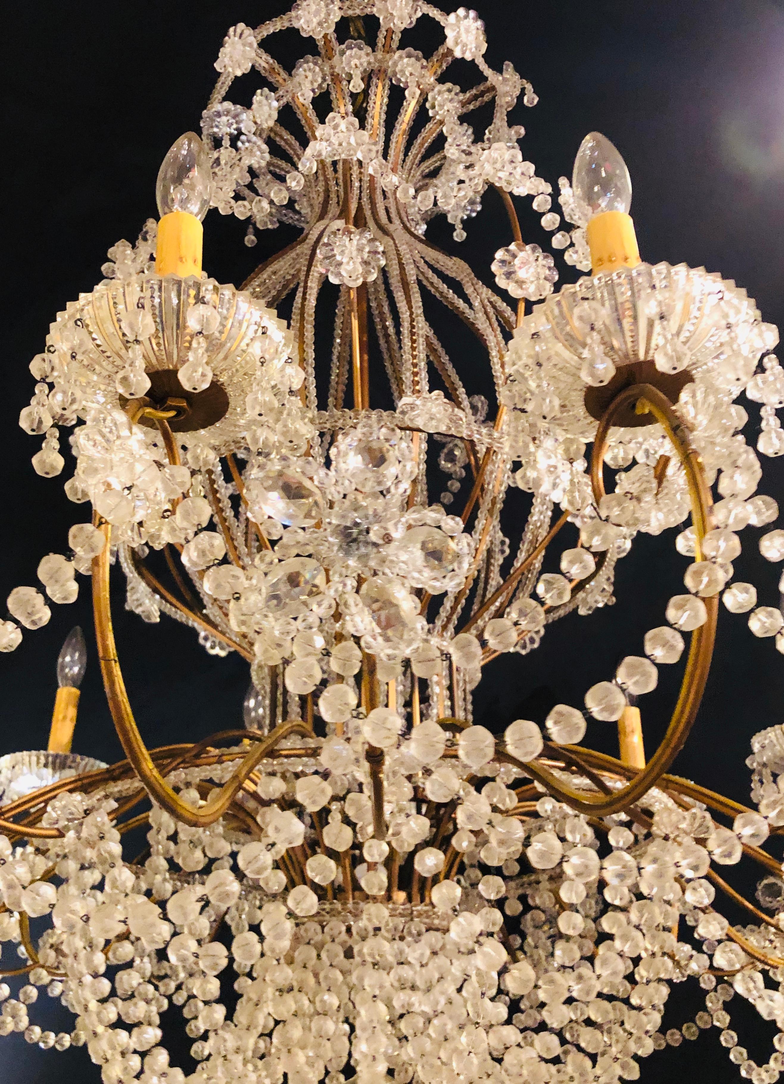 Beautiful Gilt Iron 12-Light Chandelier with Great Crystal and Bead Decoration 2