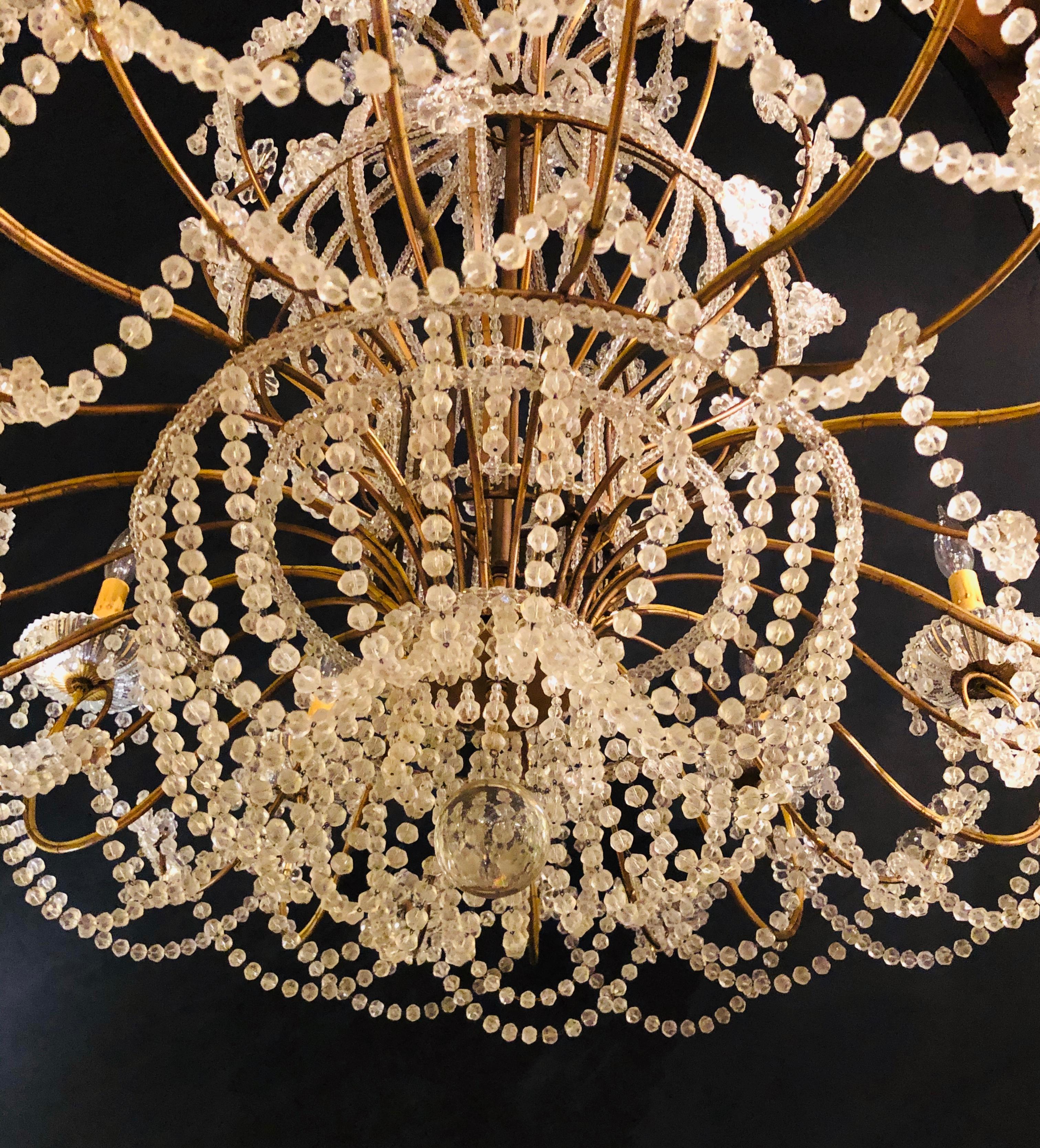 Beautiful Gilt Iron 12-Light Chandelier with Great Crystal and Bead Decoration 3