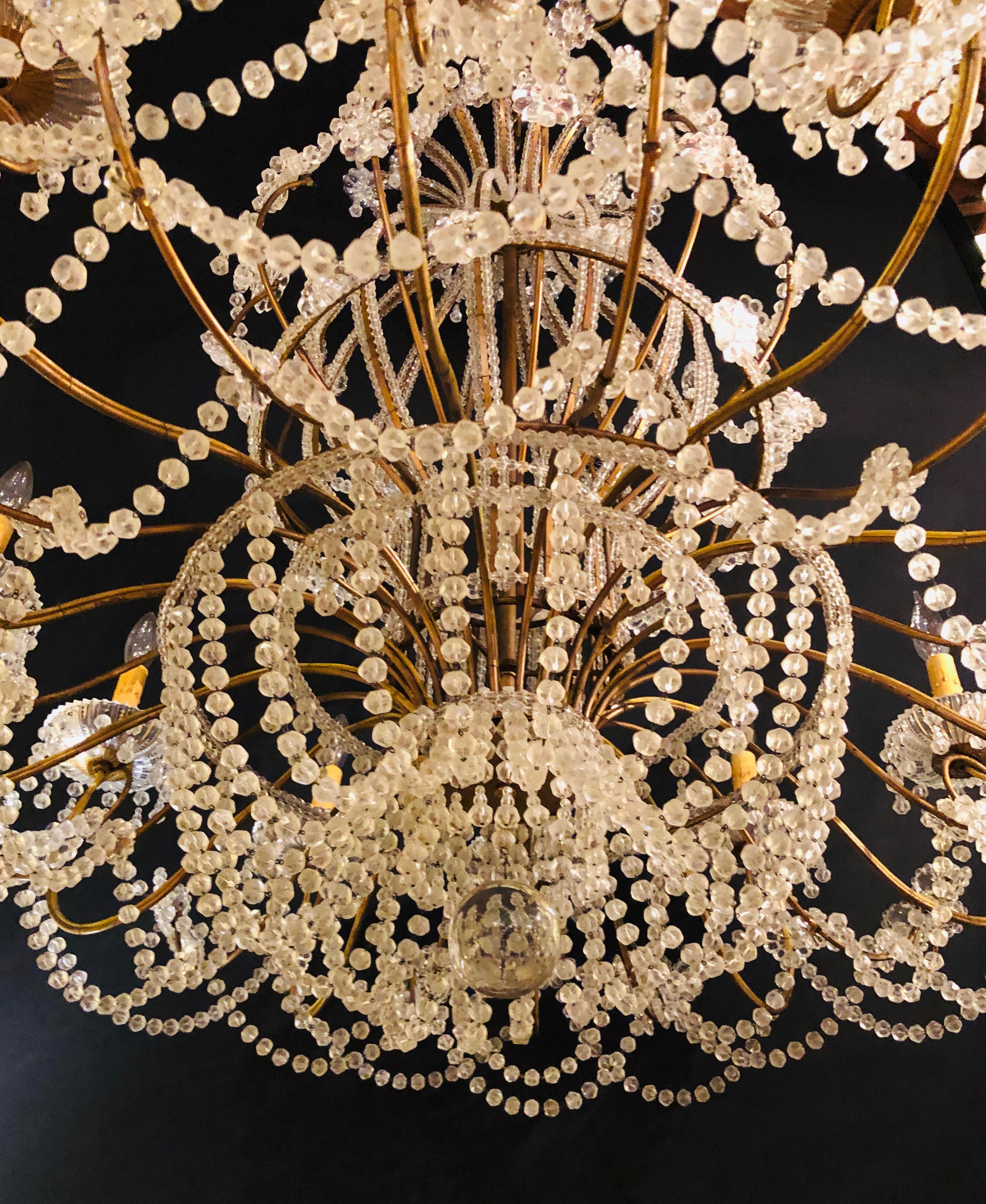 Beautiful Gilt Iron 12-Light Chandelier with Great Crystal and Bead Decoration 4
