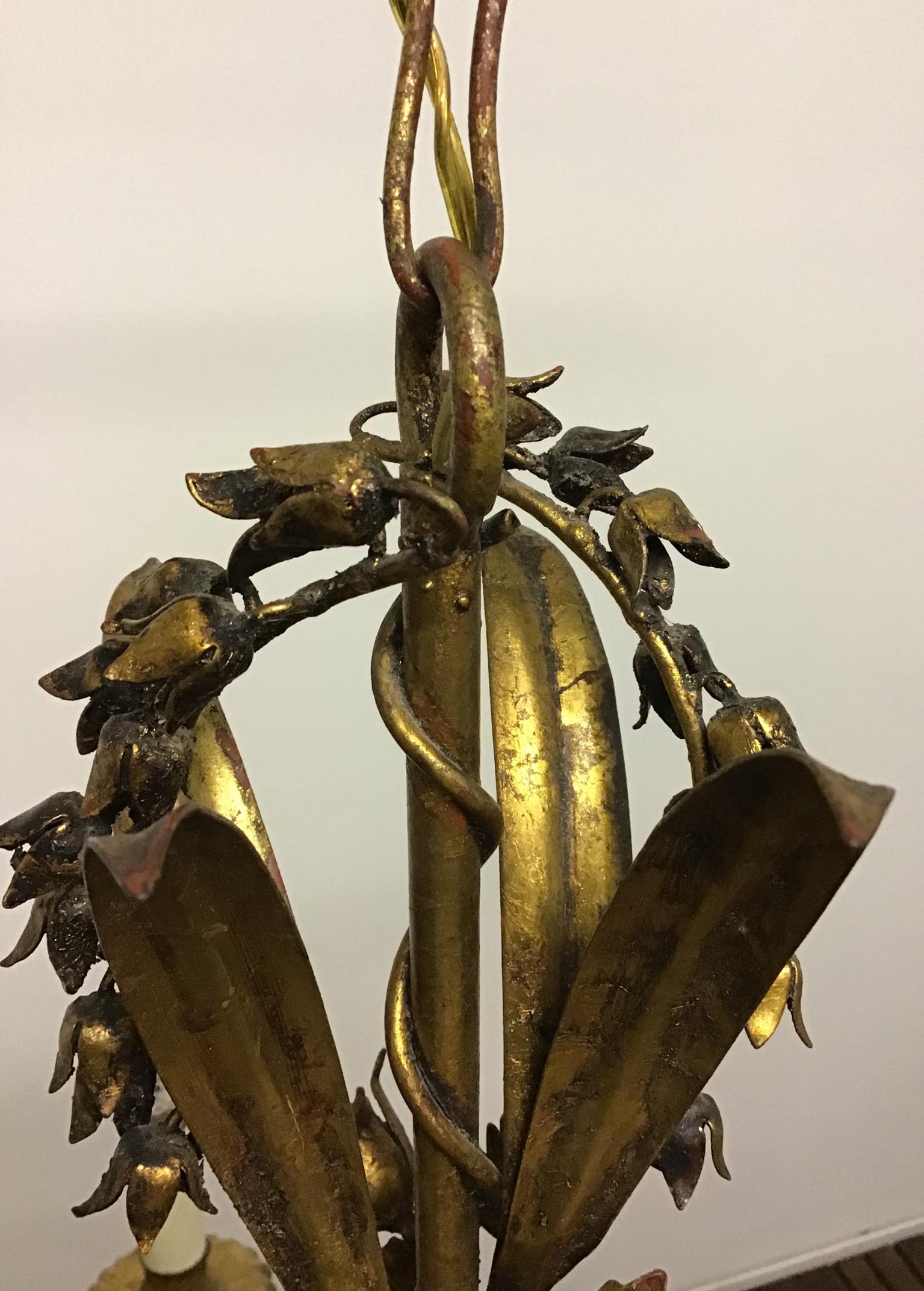  Italian Gilt Iron Leaves and Roses Chandelier, circa 1940s For Sale 2