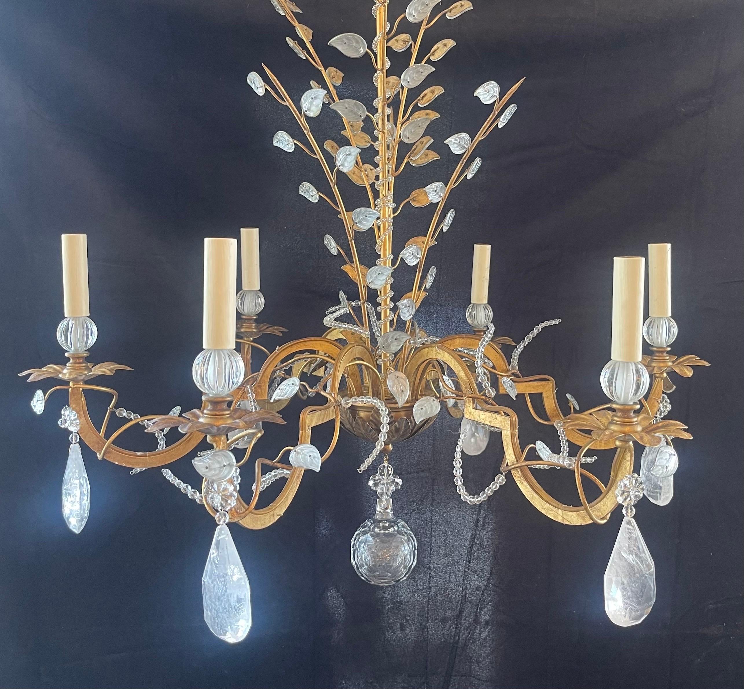 Belle Époque Magnifique panier en cristal de roche doré Vaughan Baguès Jansen Basket Chandelier en vente