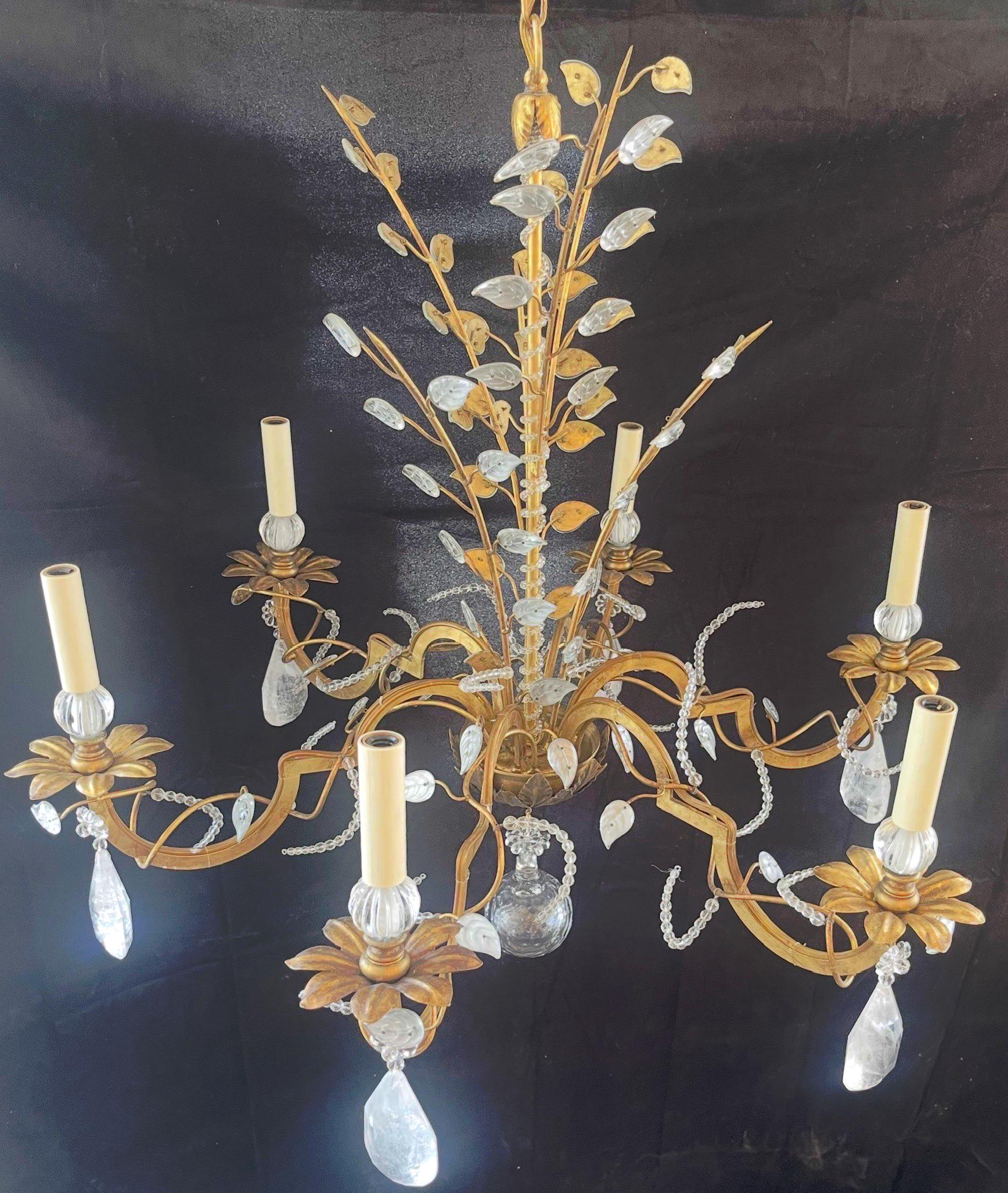 Doré Magnifique panier en cristal de roche doré Vaughan Baguès Jansen Basket Chandelier en vente