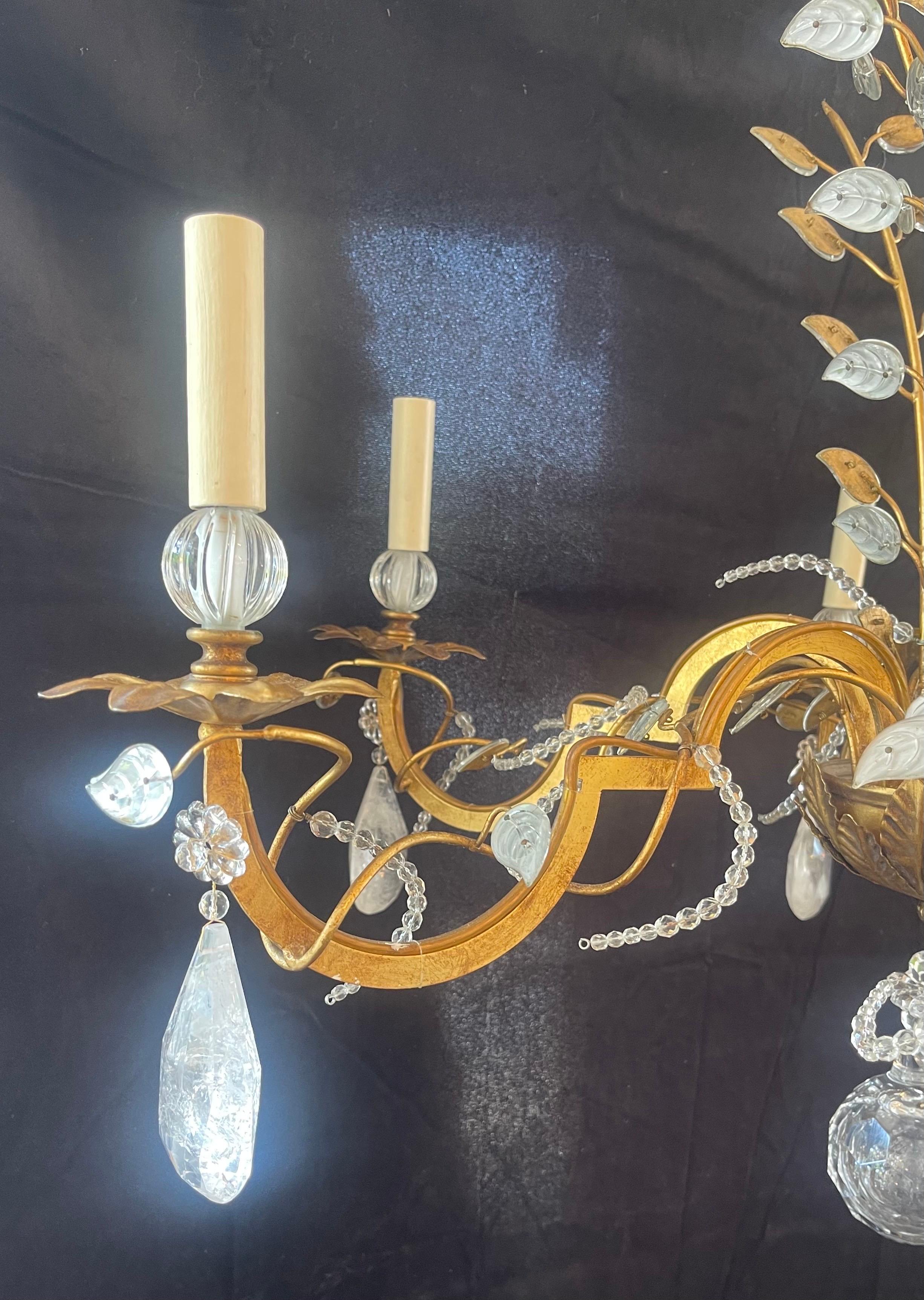 20ième siècle Magnifique panier en cristal de roche doré Vaughan Baguès Jansen Basket Chandelier en vente