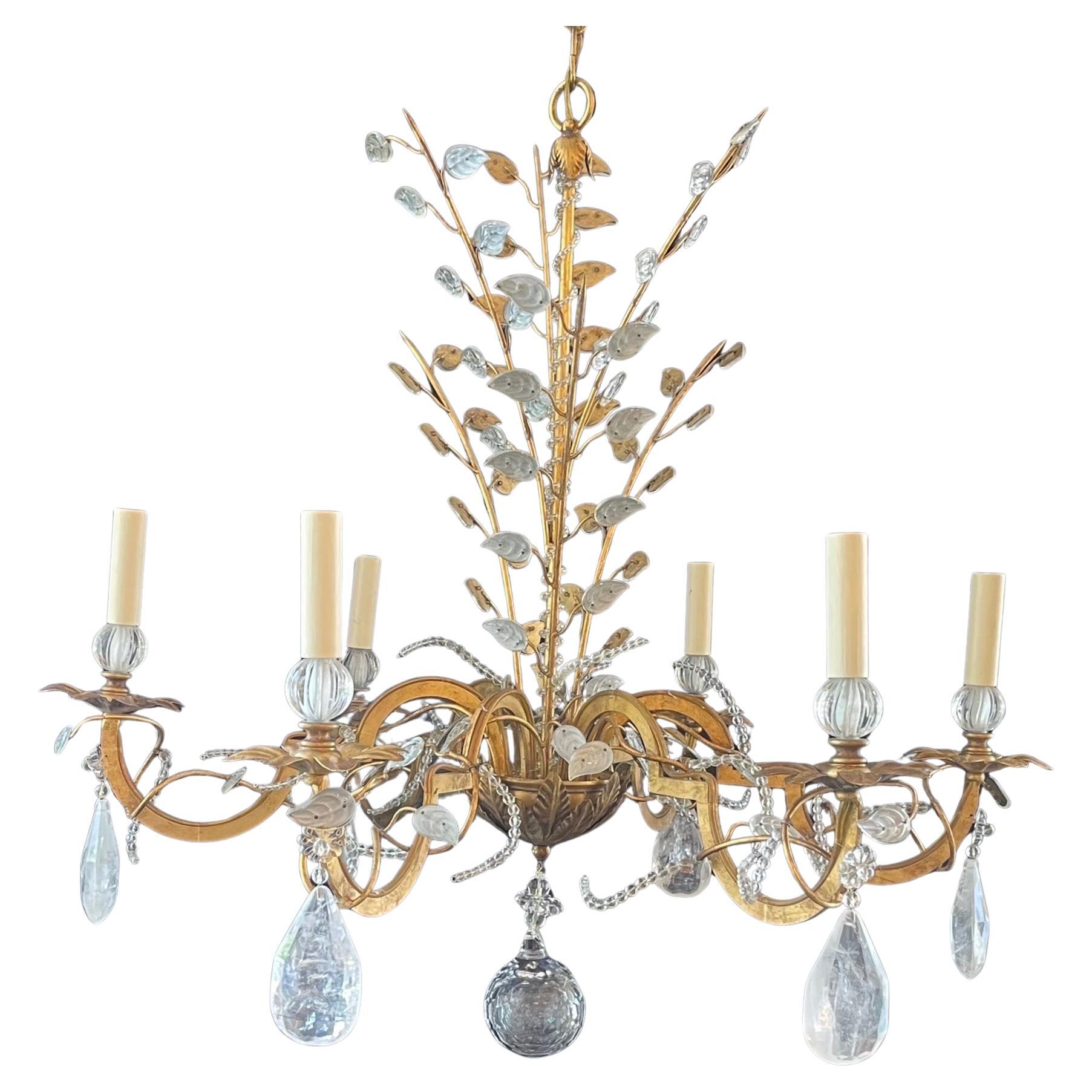 Magnifique panier en cristal de roche doré Vaughan Baguès Jansen Basket Chandelier en vente