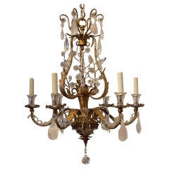 Magnifique lustre en cristal de roche doré à feuilles et fleurs, panier Vaughan Baguès Jansen