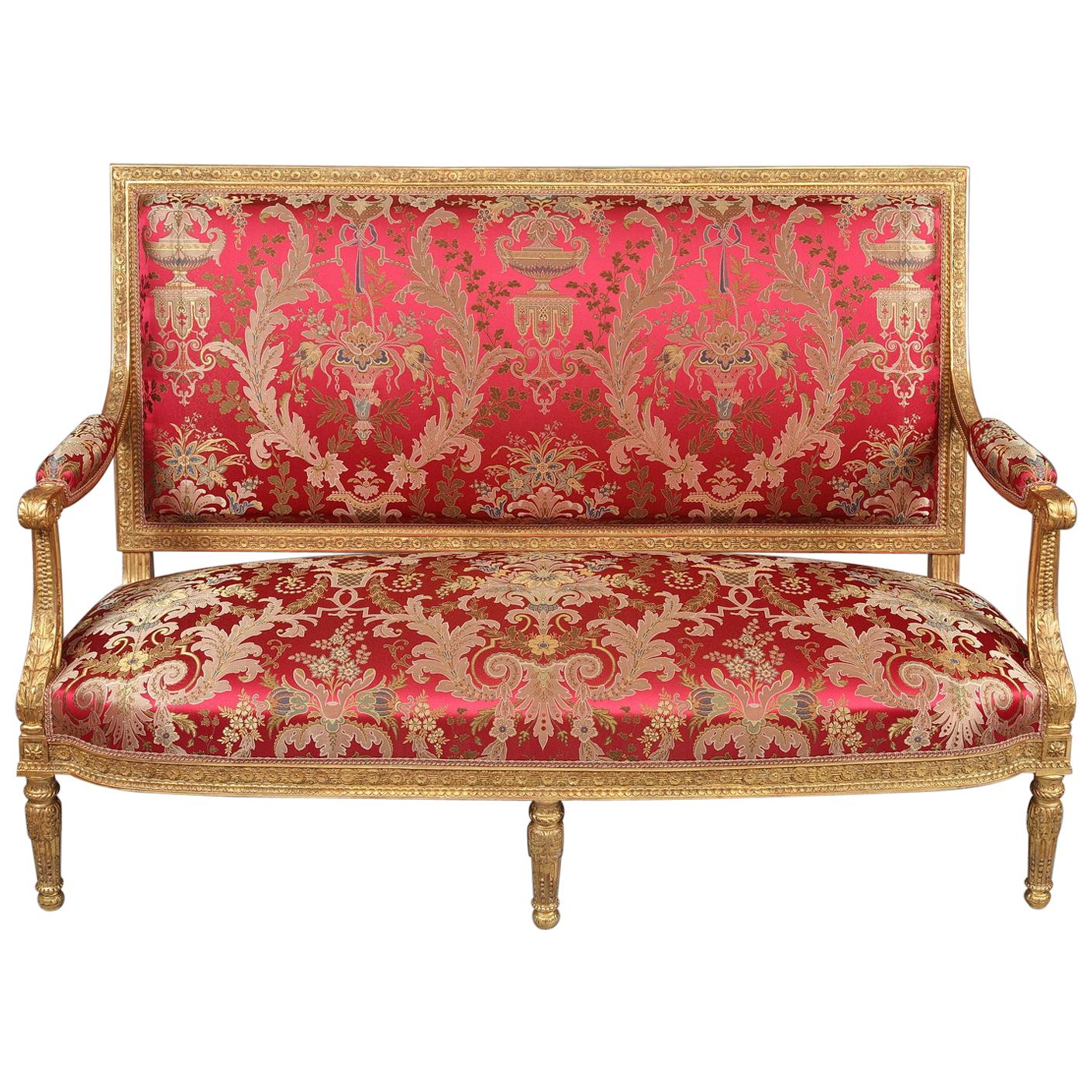 Louis XVI style Giltwood Sofa After a Model by G. Jacob, France, Circa 1880