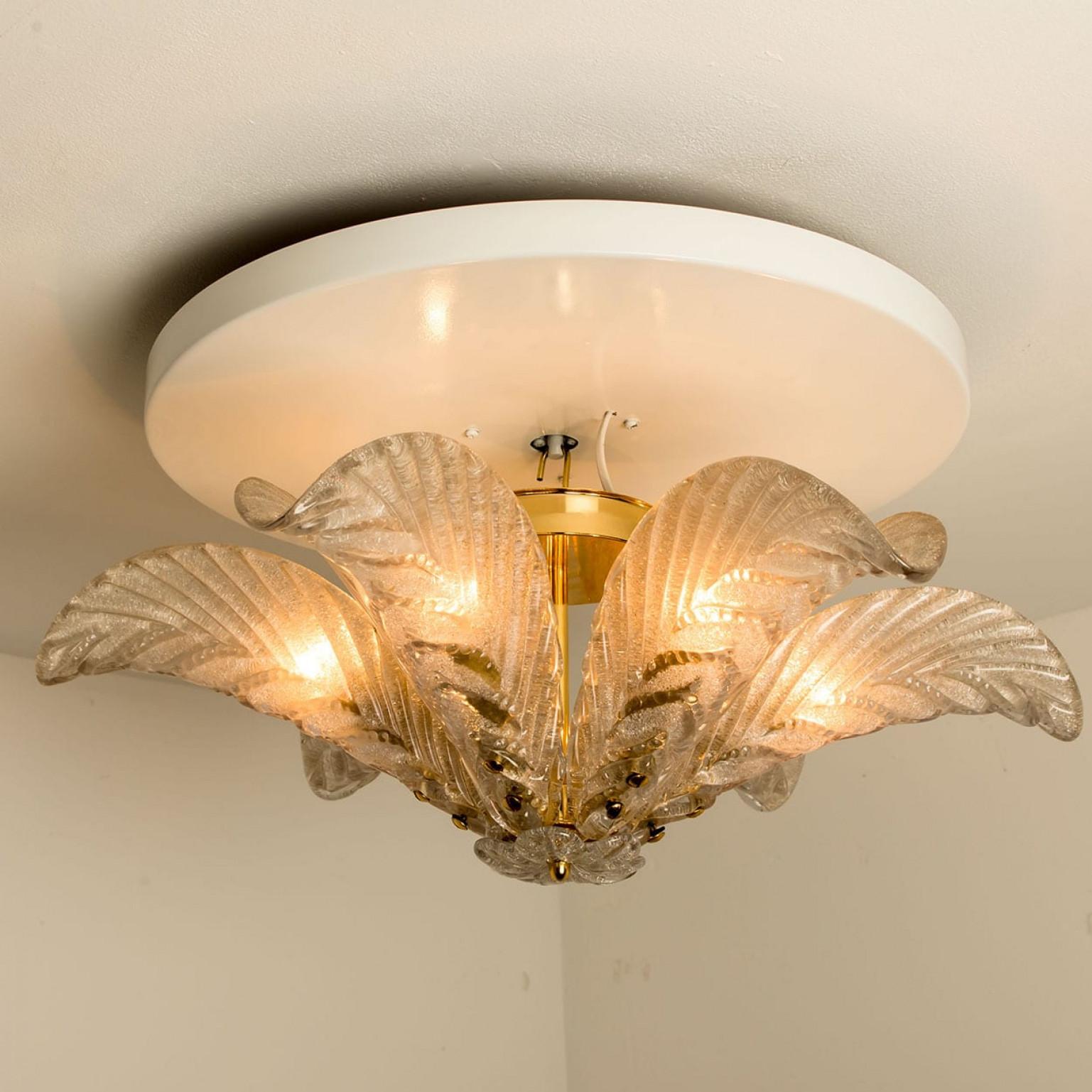 Bellissimo lampadario a foglie in vetro e ottone, anni '60 in vendita 5