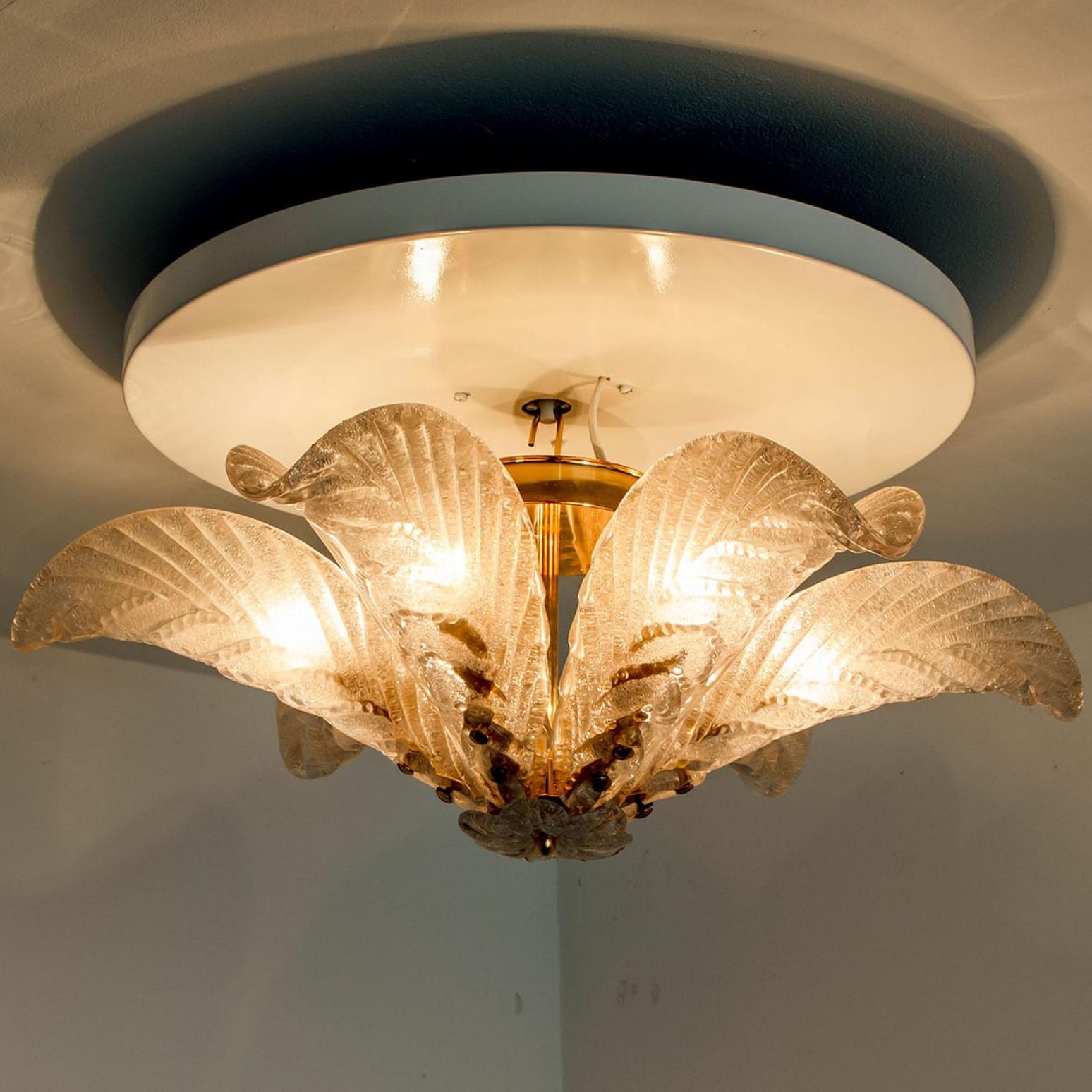 Bellissimo lampadario a foglie in vetro e ottone, anni '60 in vendita 6