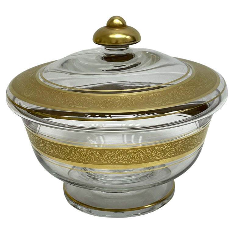 Beautiful Glass Bowl, Sweets or Cake Bowl with 24k Gold Rim, Moser