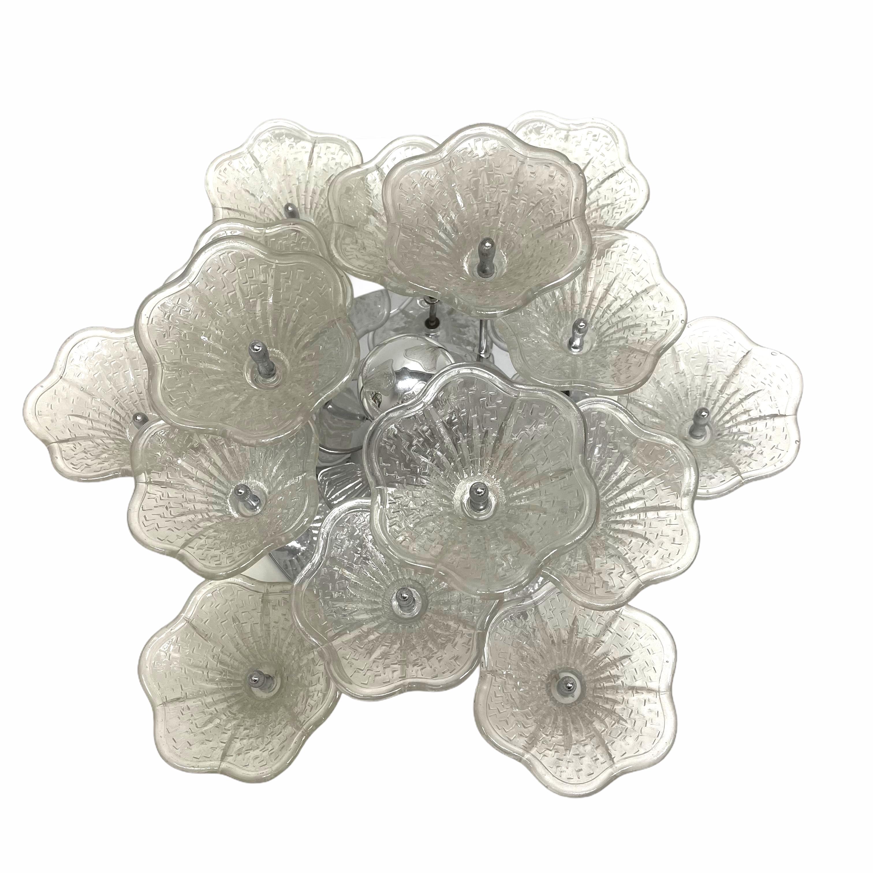 Mid-Century Modern Beautiful Glass Flower Flush Mount Light Venini, Vintage Italy, 1960s