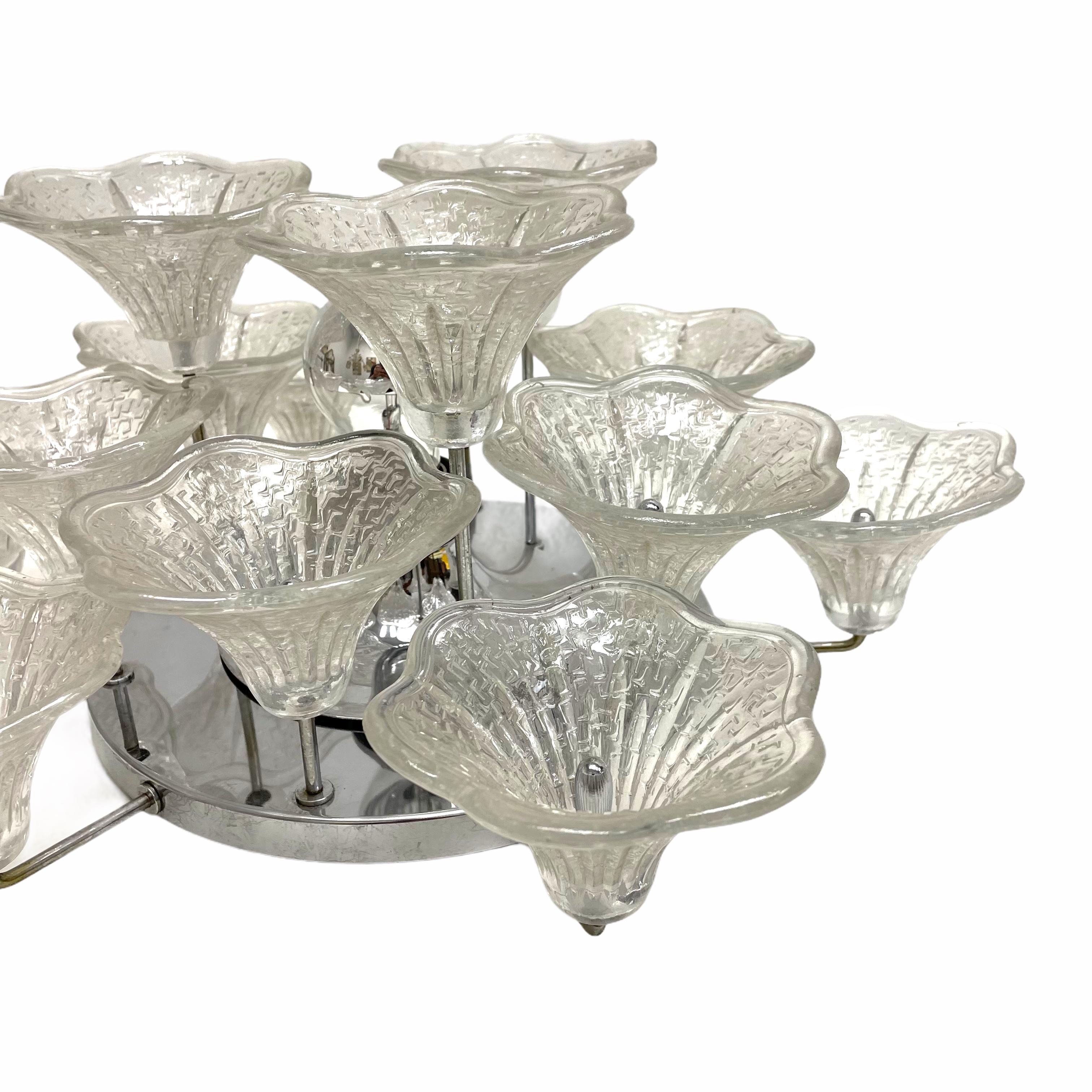 Beautiful Glass Flower Flush Mount Light Venini, Vintage Italy, 1960s In Good Condition In Nuernberg, DE