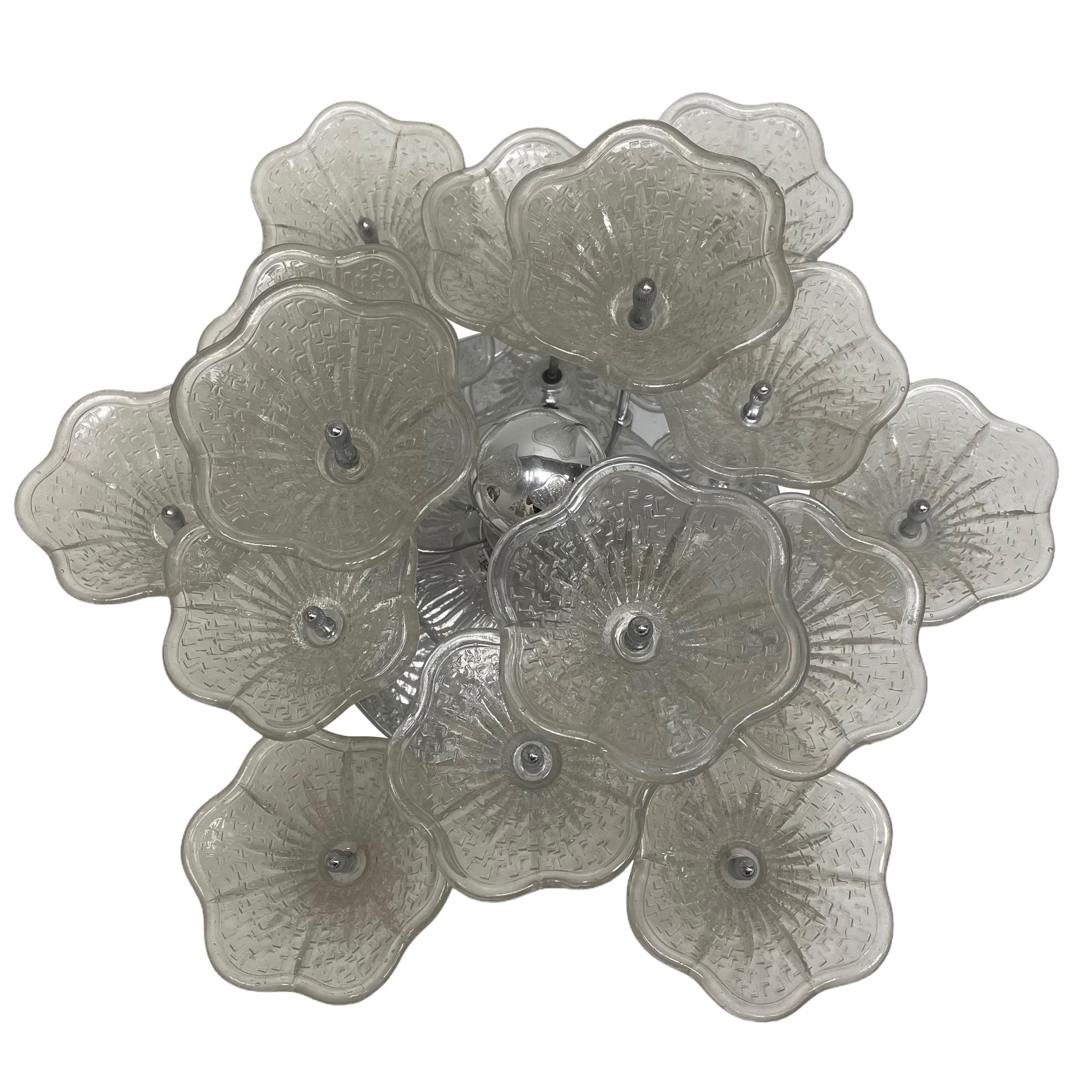 Beautiful Glass Flower Flush Mount Light Venini, Vintage Italy, 1960s