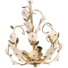 Magnifique lustre en verre à fleurs et laiton, Soelken Leuchten, Allemagne, années 1960