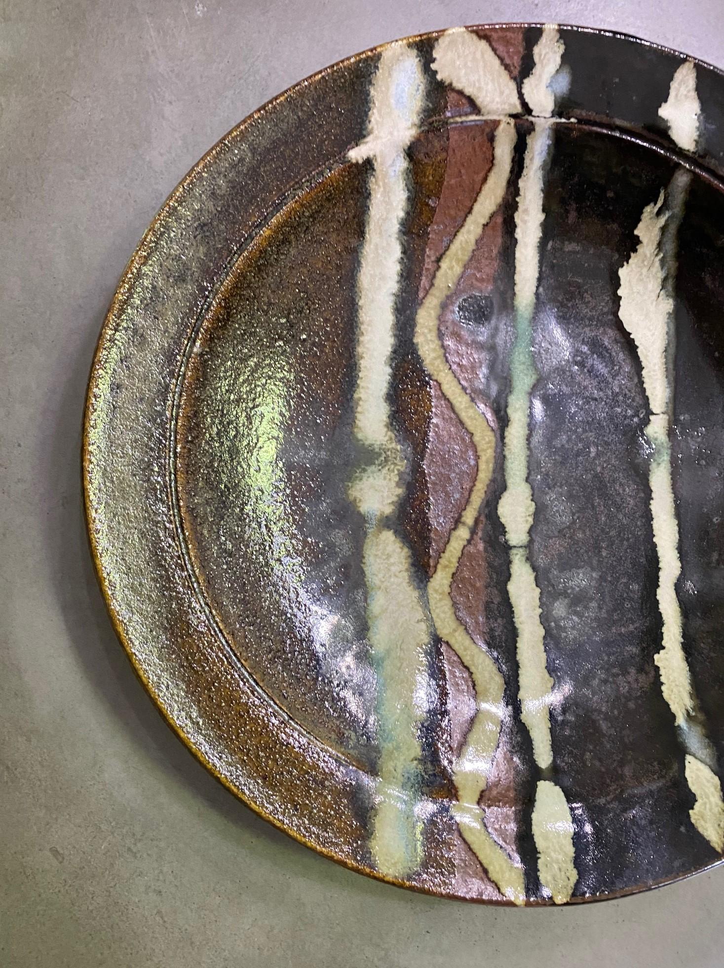 Showa Beautiful Glazed Japanese Signed Mashiko Yaki Mingei Art Pottery Charger Plate