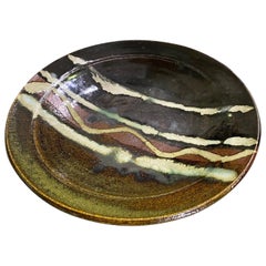 Beautiful Glazed Japanese Signed Mashiko Yaki Mingei Art Pottery Charger Plate
