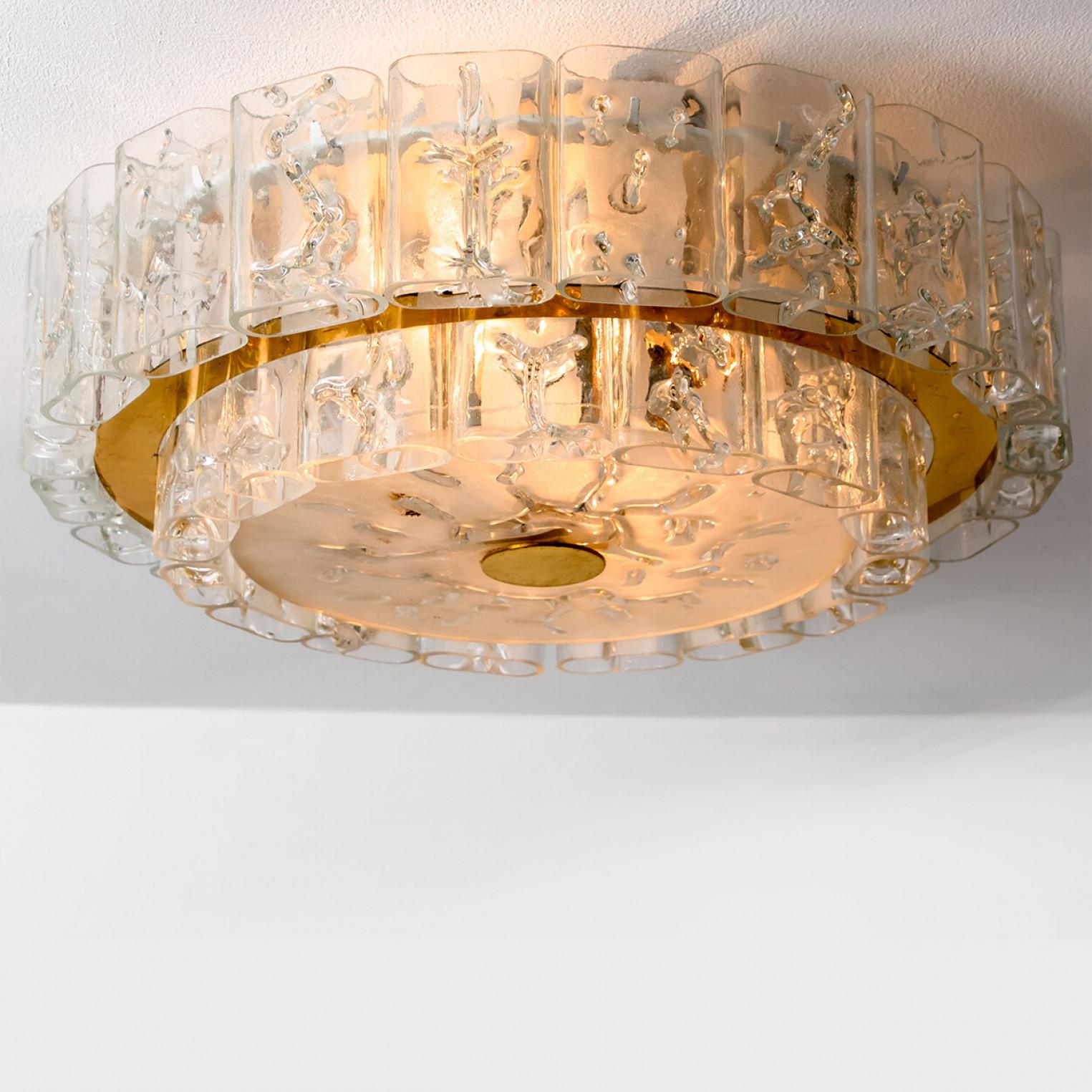 Magnifique lampe de chasse en verre clair doré et laiton par Doria Leuchten, années 1960 en vente 4