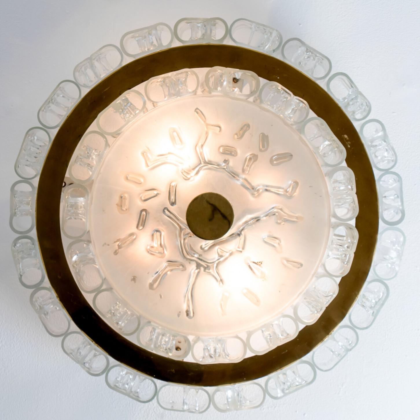 Magnifique lampe de chasse en verre clair doré et laiton par Doria Leuchten, années 1960 en vente 5